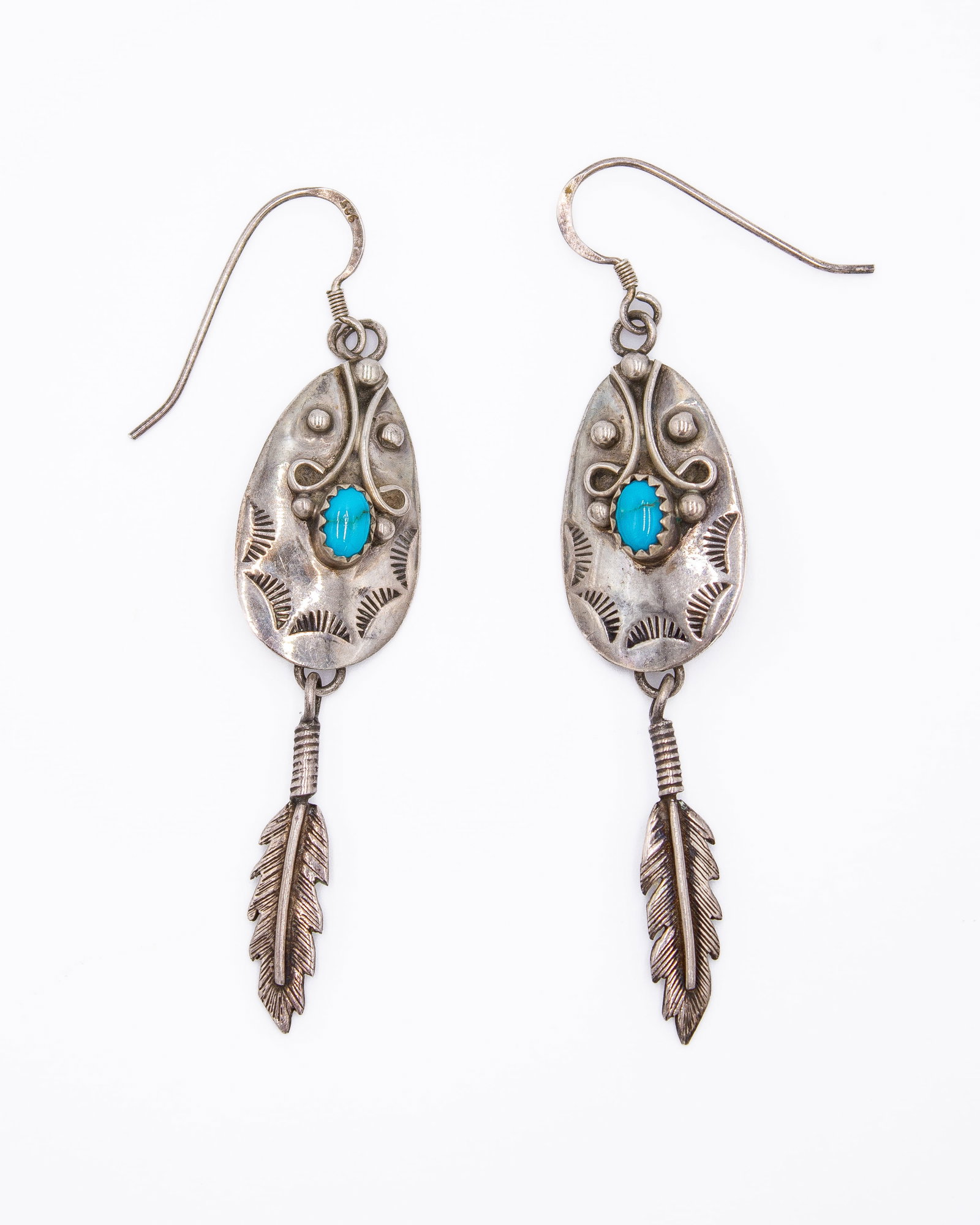 Sterling Navajo Turquoise Feather Earrings "JO" (1 of 4)