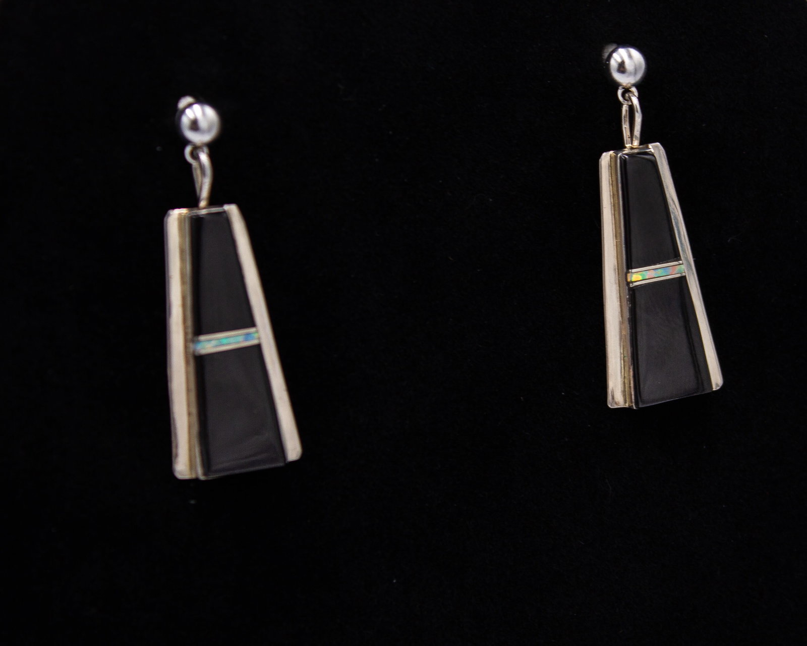 Sterling Zuni "BP" Onyx Opal Earrings (1 of 3)