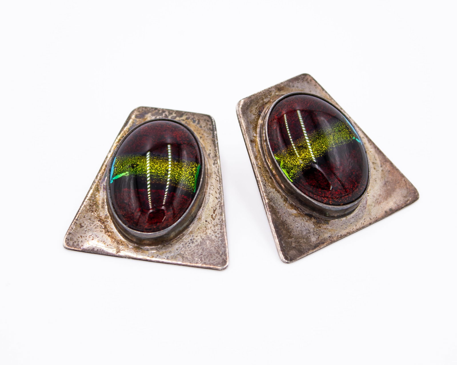 Sterling Navajo “N" Red Stone Earrings: Sterling Navajo “N” Red Stone Earrings One Bent Stud 13.4g