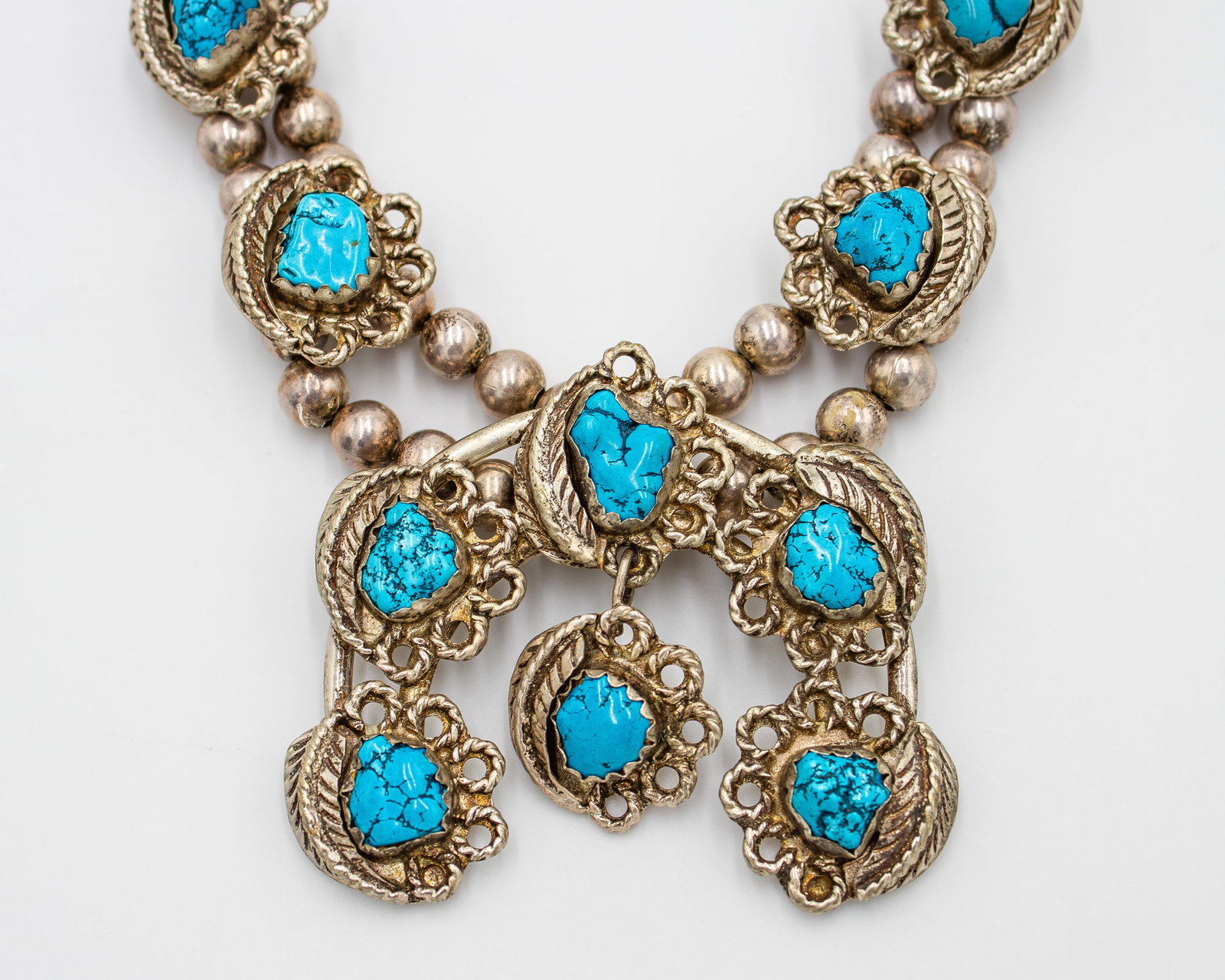 Sterling Silver Native Turquoise Squash Blossom Necklace (1 of 7)