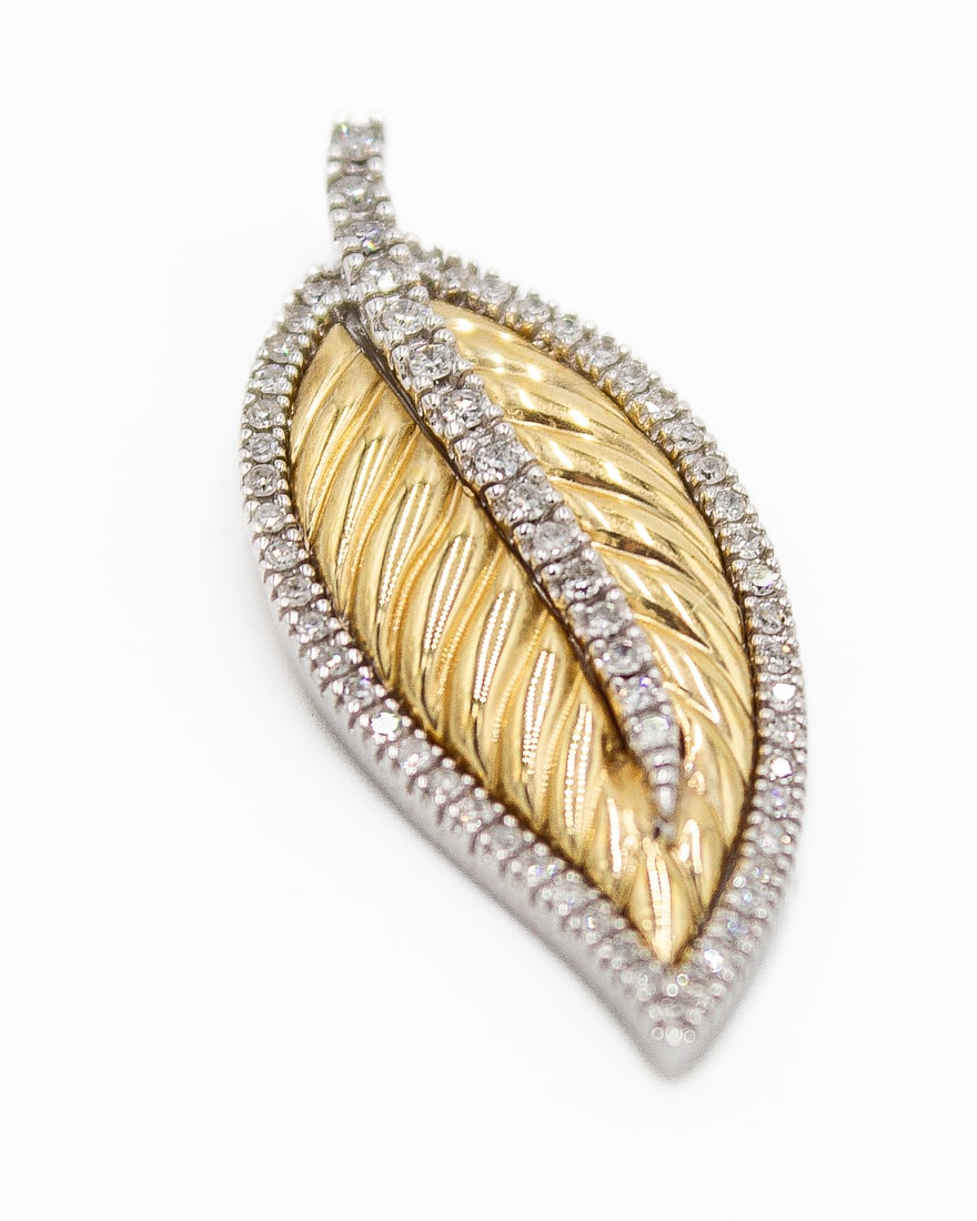 14k 2 toned Gold and Diamond Leaf Pendant (1 of 3)