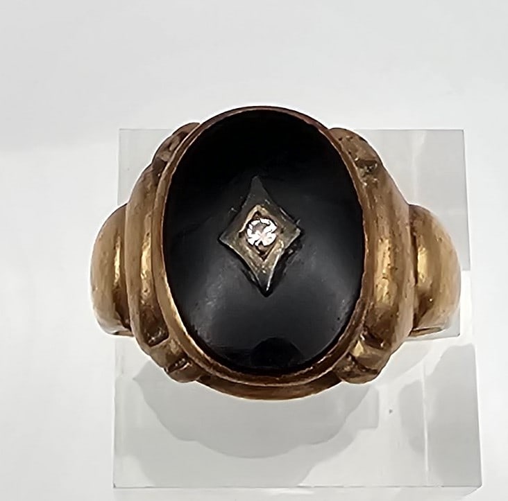 SESO Onyx Diamond Chip 10K Gold Ring Size 9.5 5.8 G (1 of 5)
