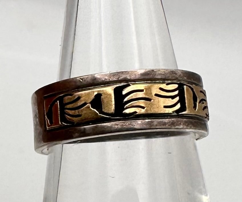 14K Gold Sterling Silver Native Bear Ring Size 5.25 6 G As Is: Bear 14 K gold Sterlingsilver native ring size 5.25 6 g. Selling as is may be missing a stone. Please see photos.