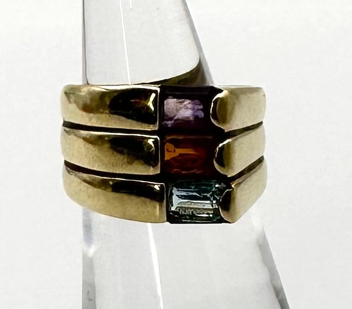 Signed Multi Gem 14K Gold Cocktail Ring Size 5.25 8.1 G (1 of 5)
