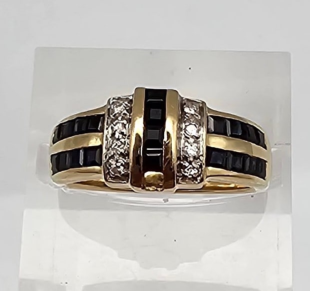 PC Sapphire Diamond 14K Gold Cocktail Ring Size 5.5 3.9 G (1 of 5)