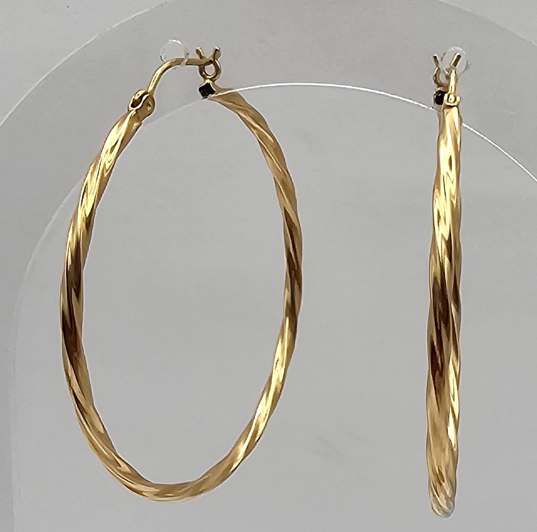 D 14K Gold Twist Hoop Earrings 2.1 G (1 of 3)