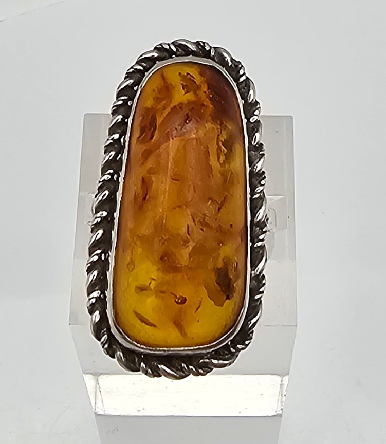 Amber Sterling Silver Ring Size 7.75 7.2 G (1 of 5)