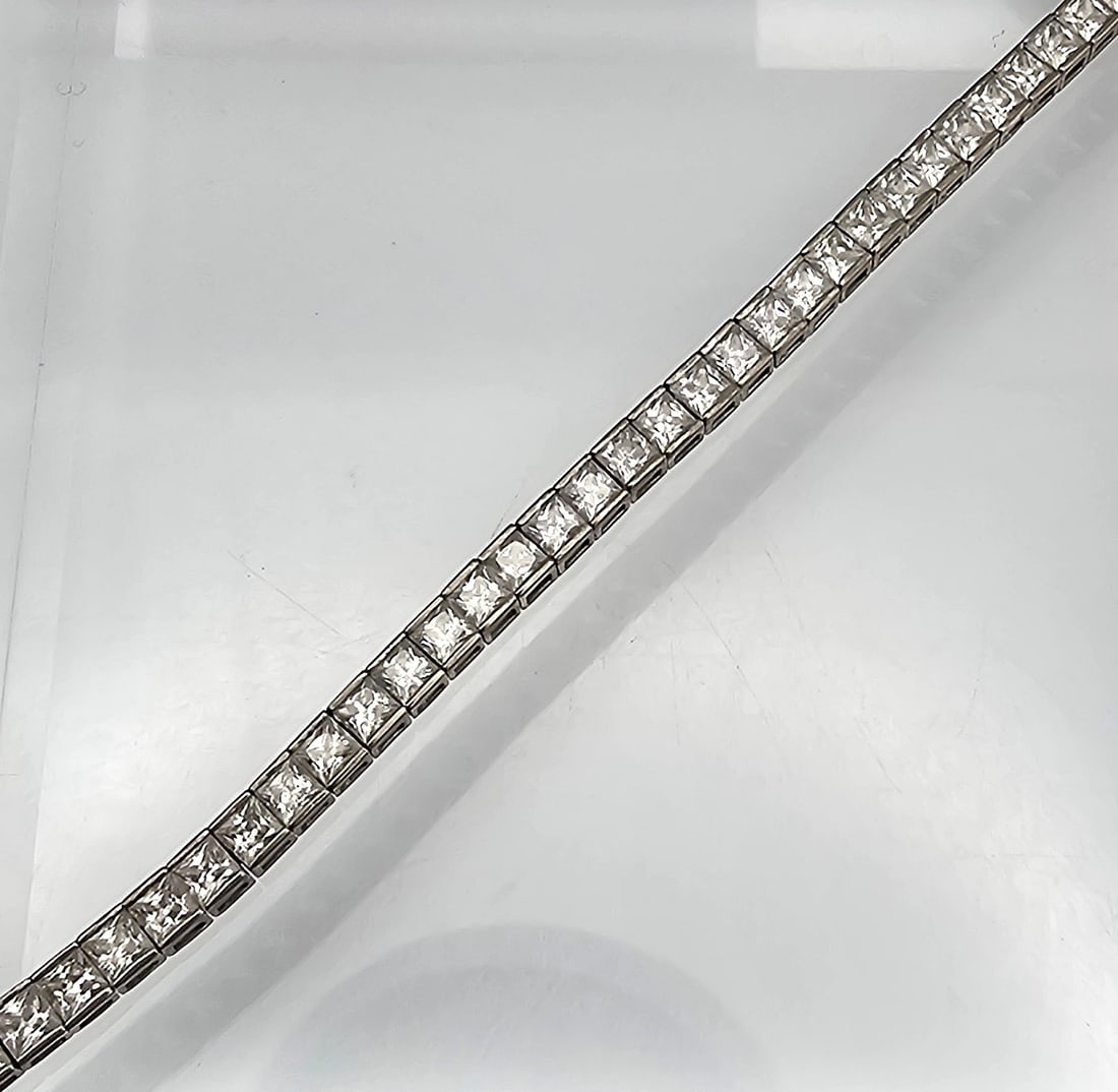 LL Rhinestone Sterling Silver Deco Tennis Bracelet 11 G: LL rhinestone Sterling Silver Deco Tennis Bracelet 11 g