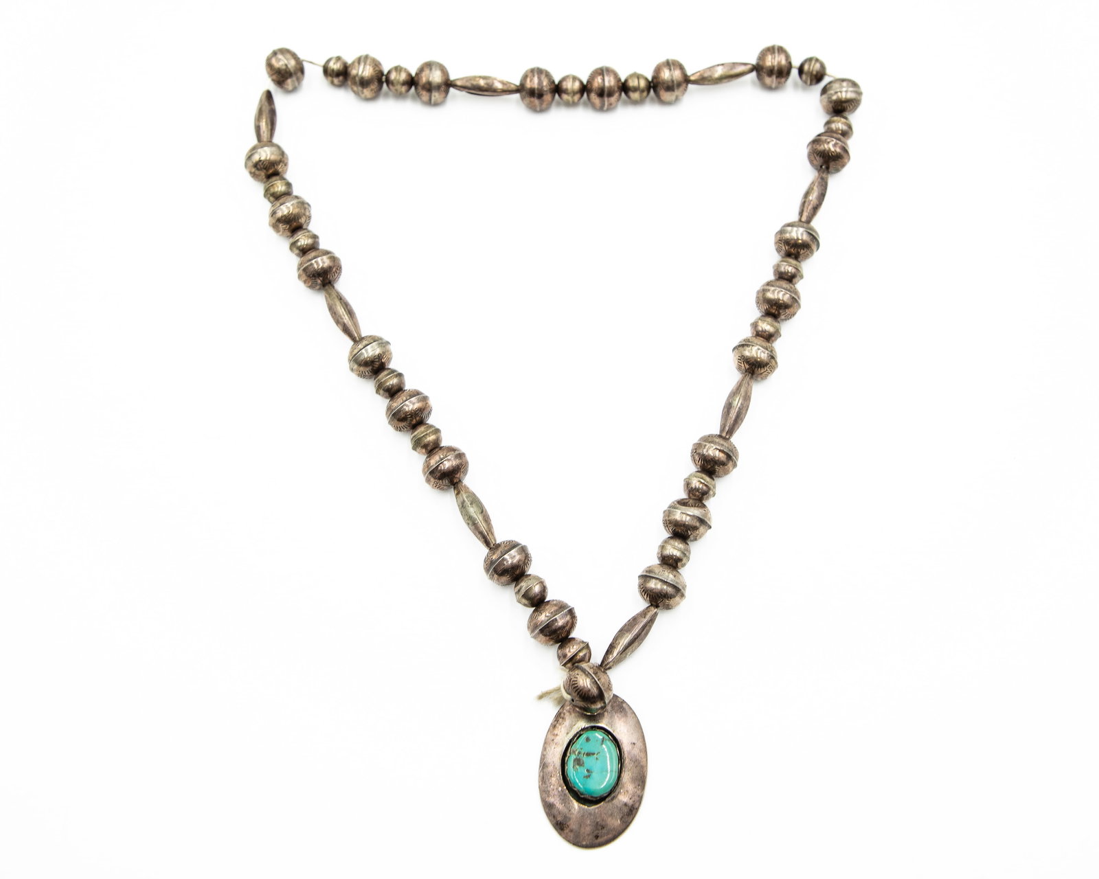 Navajo Sterling Turquoise Shadowbox Beaded Necklace (1 of 3)