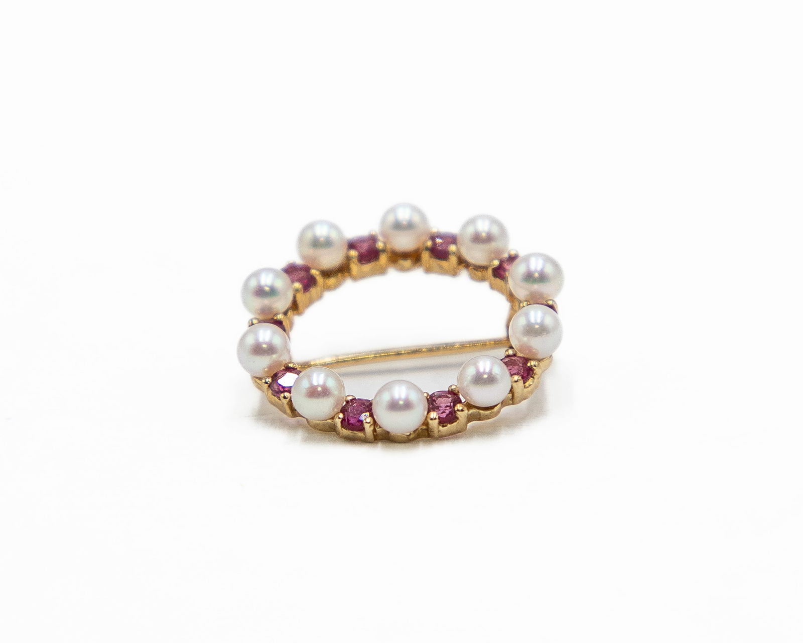 Ruby Pearl 14k Gold Wreath Brooch (1 of 4)