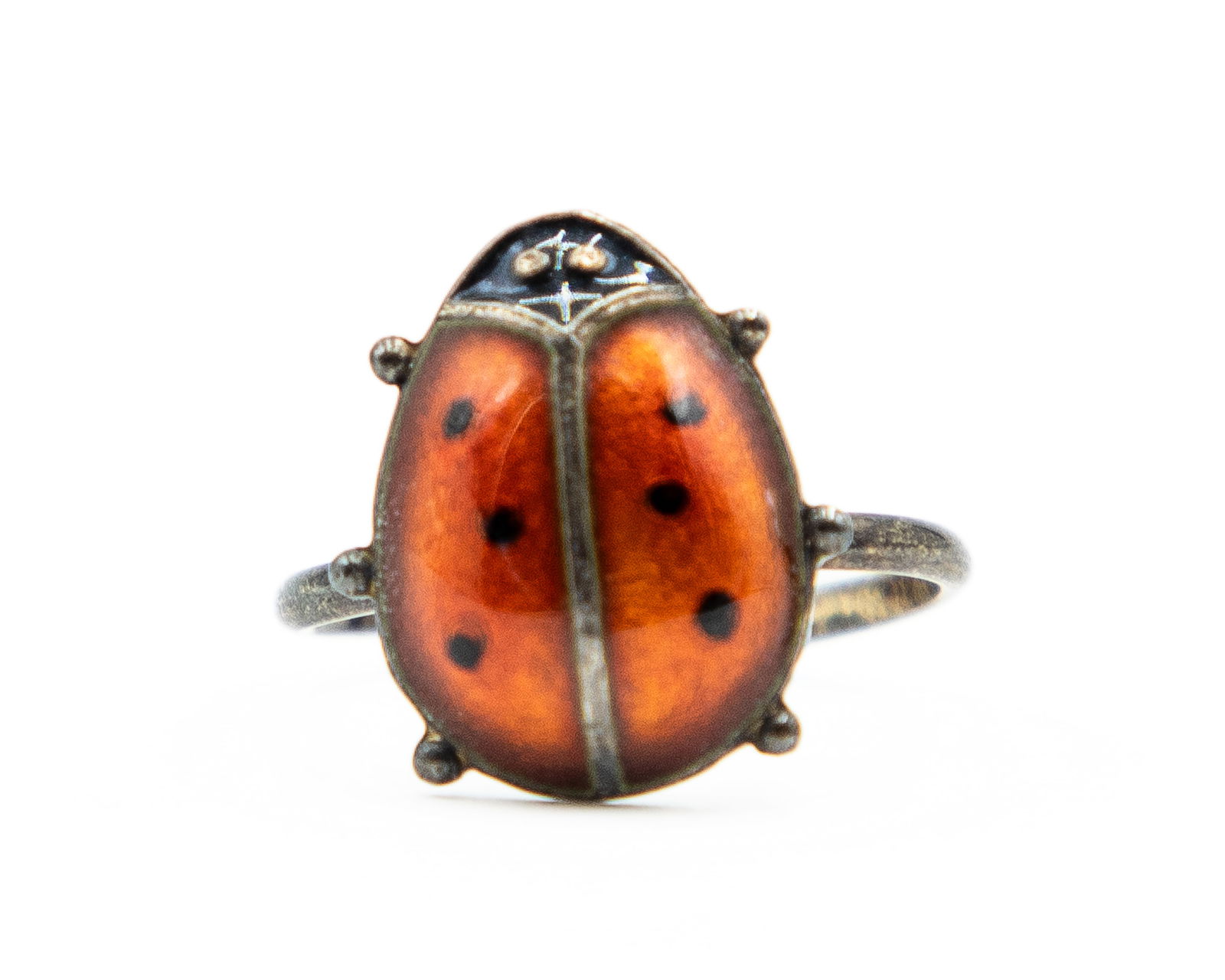 David Andersen Norway Sterling Guilloche Enamel Lady Bug Adjustable Ring: David Andersen Norway Sterling Guilloche Enamel Lady Bug Adjustable Ring 3g