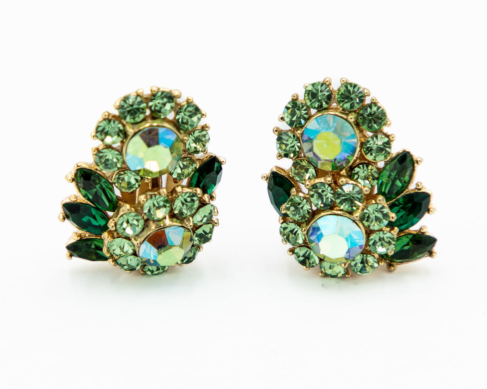 Trifari Green Aurora Borealis Rhinestone Earrings (1 of 3)