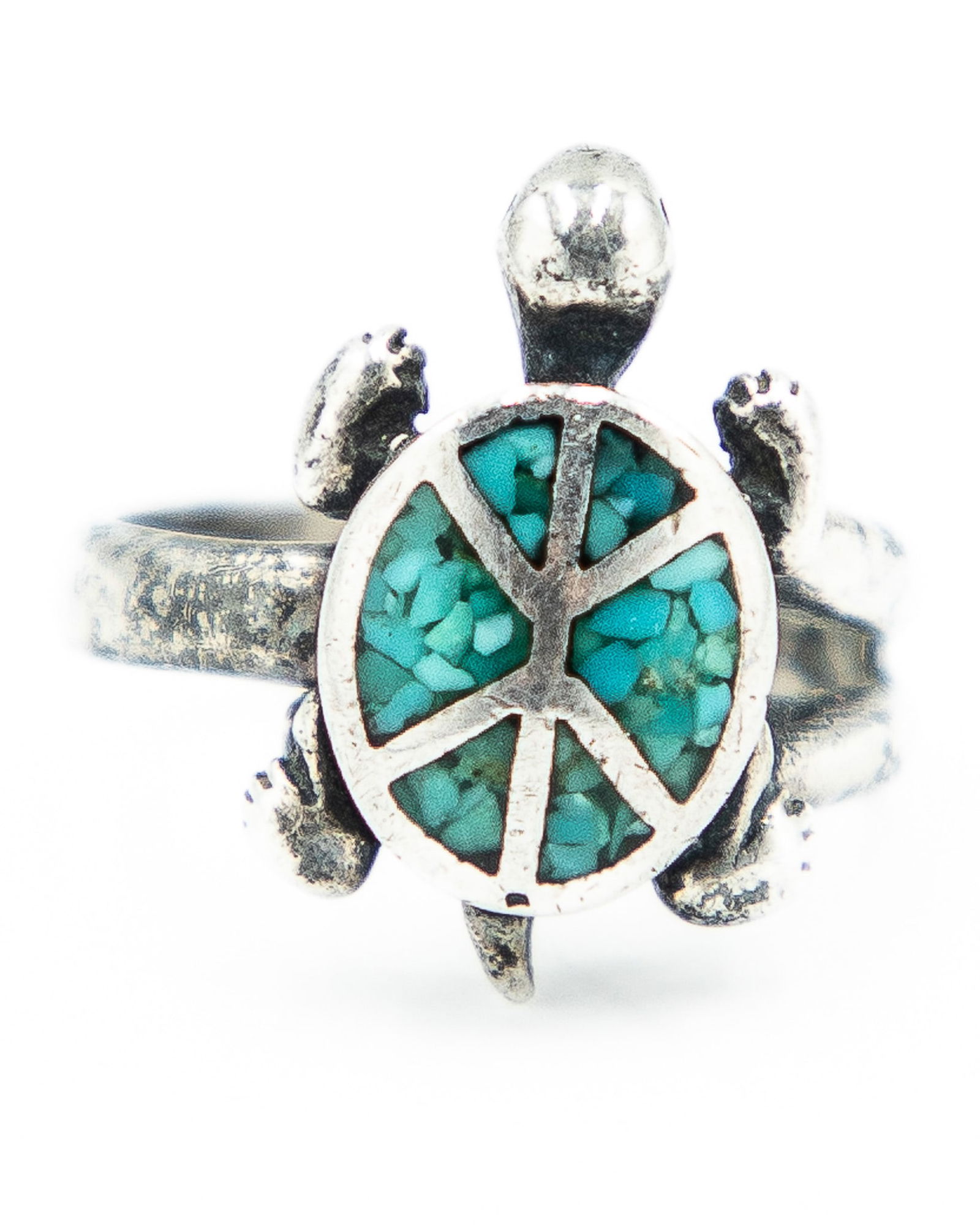 Navajo Sterling Crushed Turquoise Inlay Turtle Adjustable Ring (1 of 5)