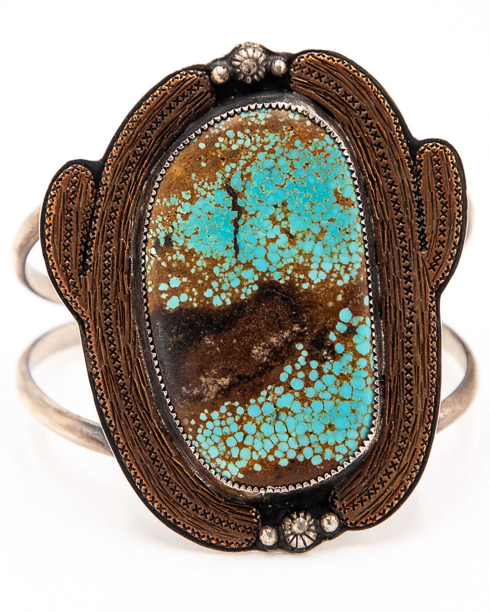 Little Halo Bird Sterling Copper Cactus Turquoise Cuff Bracelet (1 of 6)