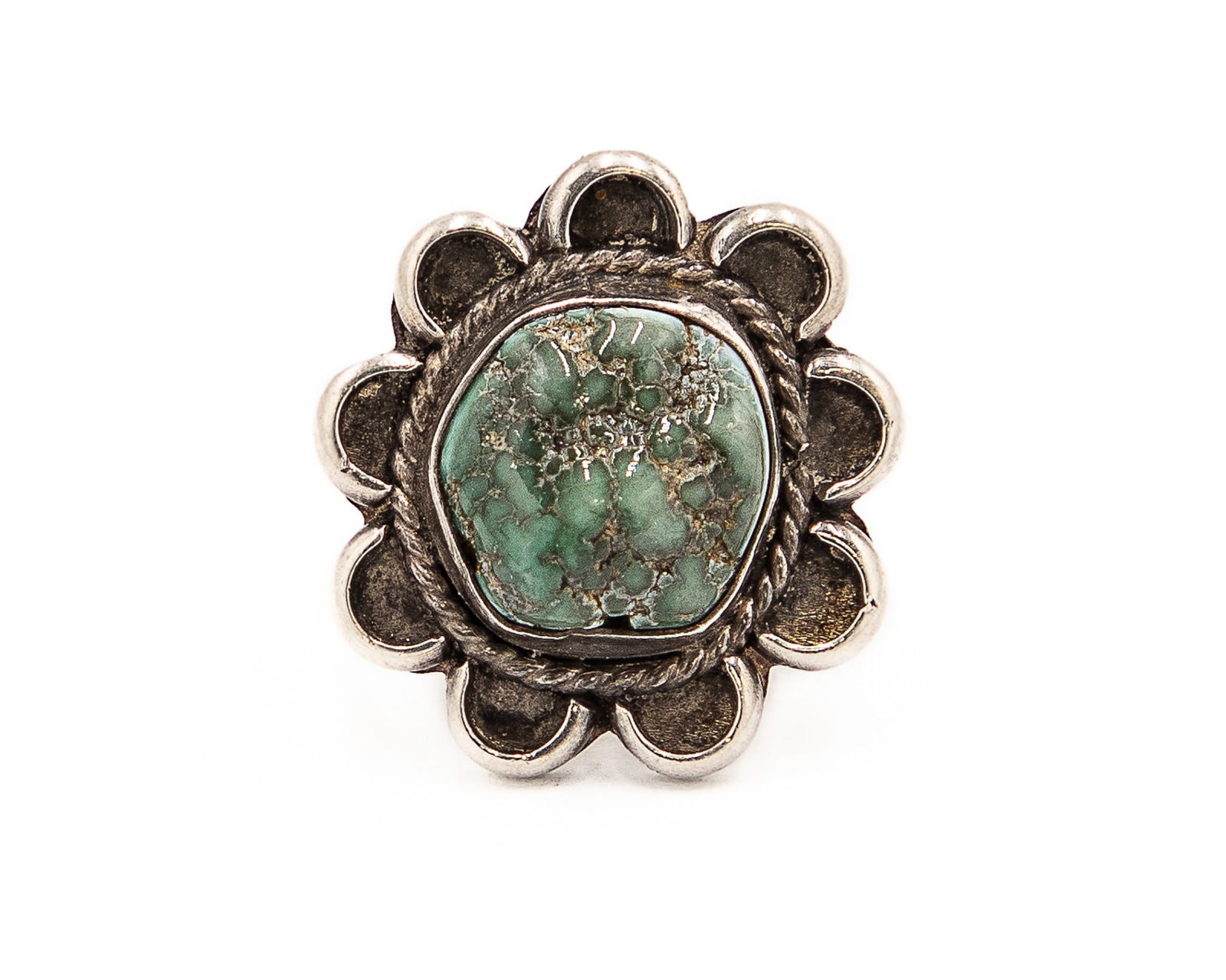 Signed HS/SH Navajo Sterling Turquoise Ring Sz. 7.5 (1 of 6)