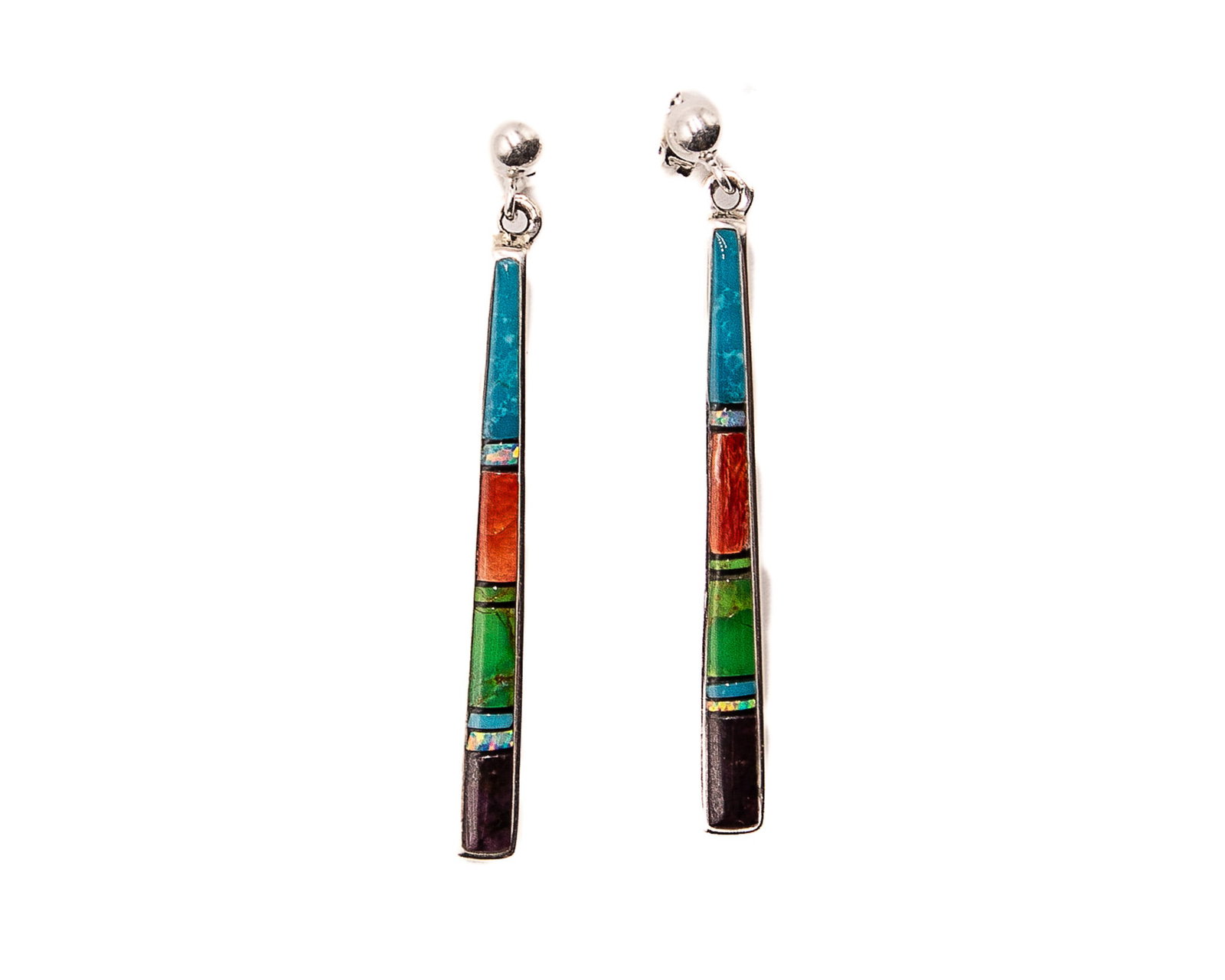 Rick Tolino Sterling Turquoise Spiny Oyster Synthetic Opal Inlay Earrings: Rick Tolino Sterling Turquoise Spiny Oyster Synthetic Opal Inlay Earrings 5.5g