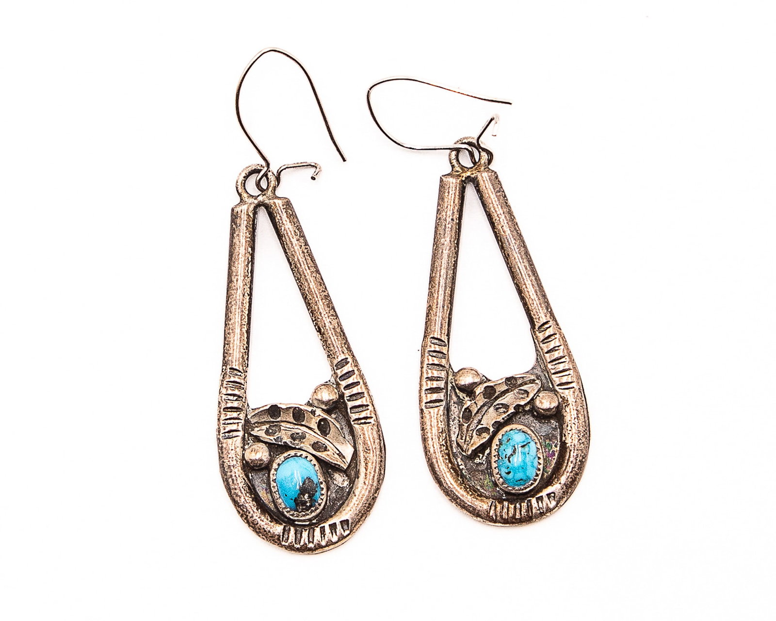Signed PJH Sterling Turquoise Hook Earrings: Signed PJH Sterling Turquoise Hook Earrings 8.5g