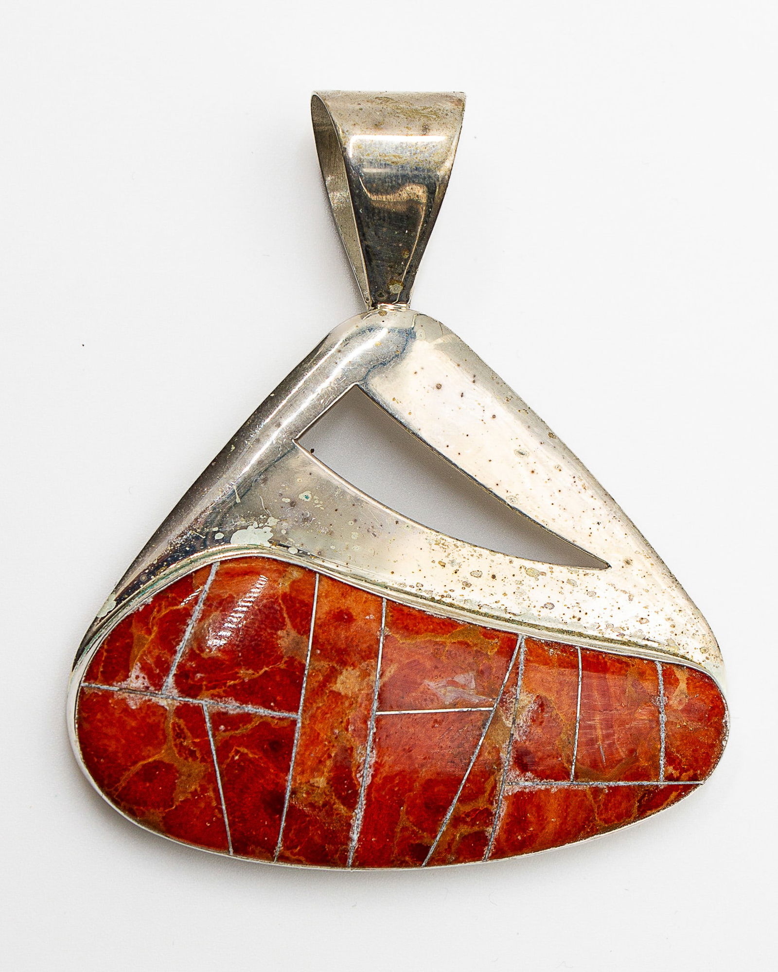 Jay King Mine FInds Spiny Oyster Inlay Sterling Pendant As Is (1 of 3)