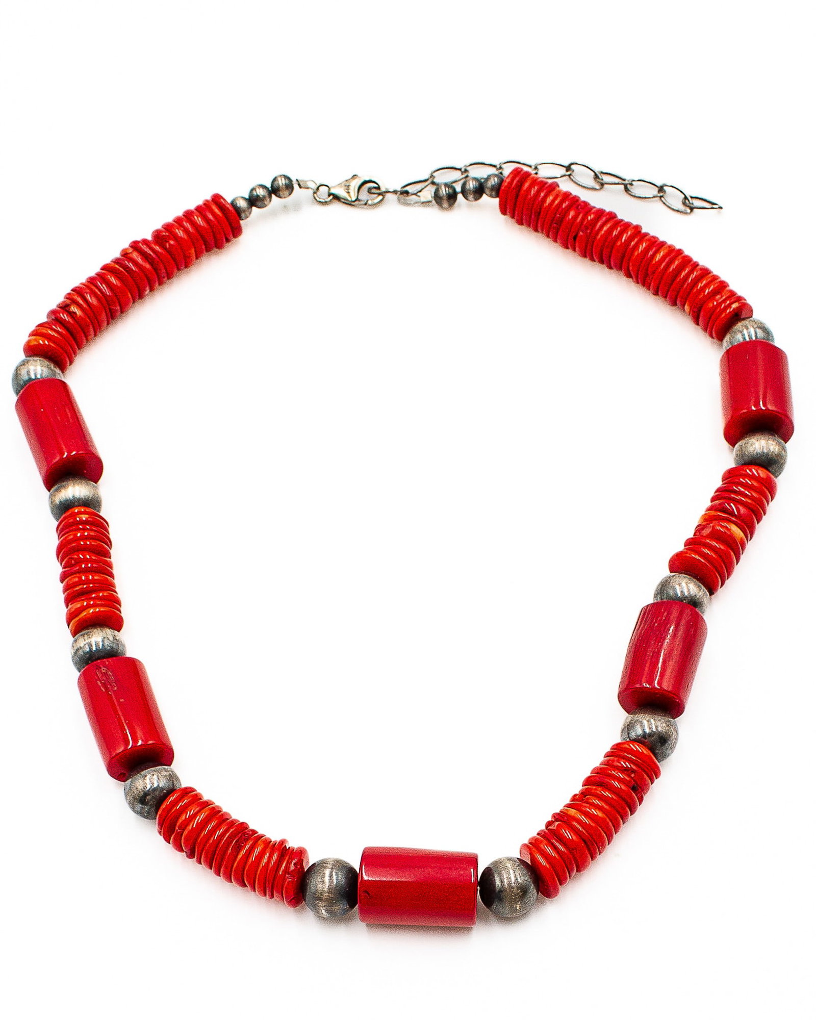 Jay King Mine Finds Coral Disk Sterling Necklace: Jay King Mine Finds Coral Disk Sterling Necklace 76.8g