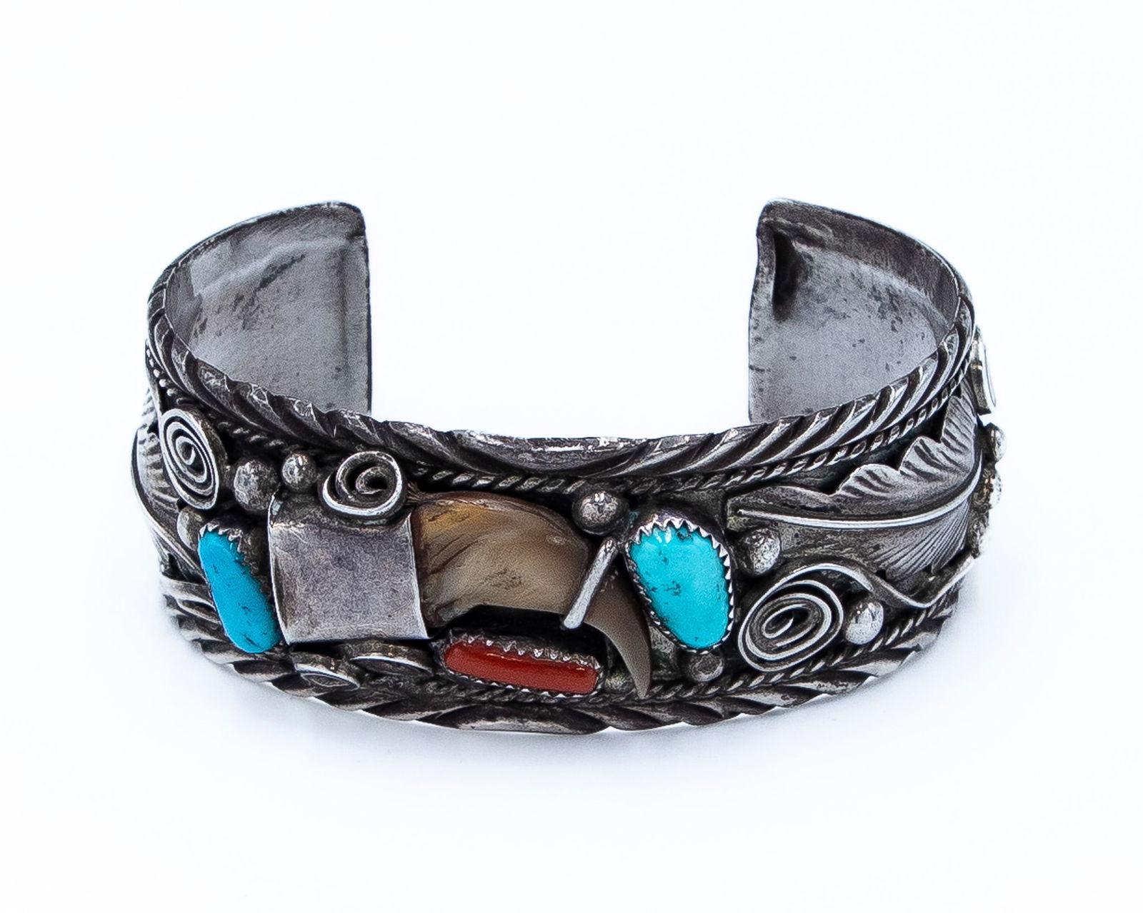 Mike Thomas Jr. Navajo Sterling Bear Claw Turquoise Cuff Bracelet (1 of 10)