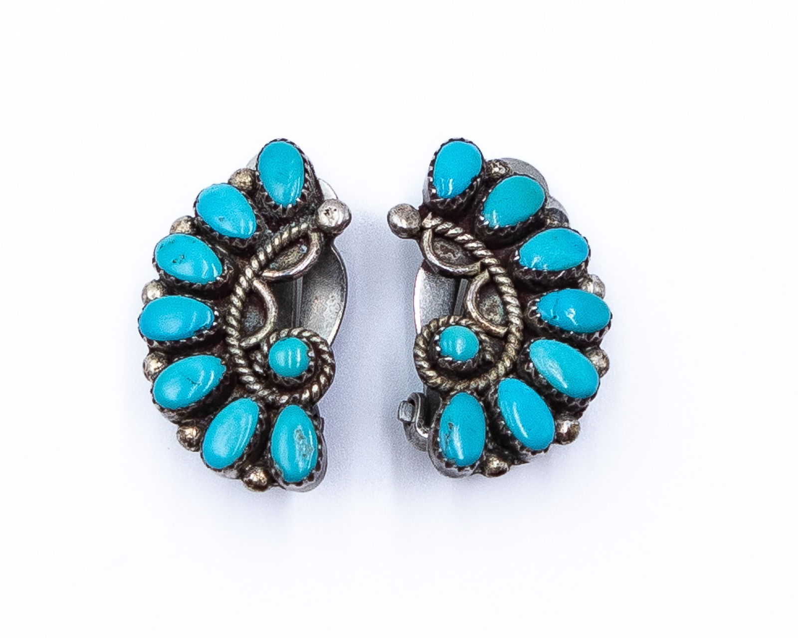 Signed AP Navajo Turquoise Cluster Earrings (1 of 4)