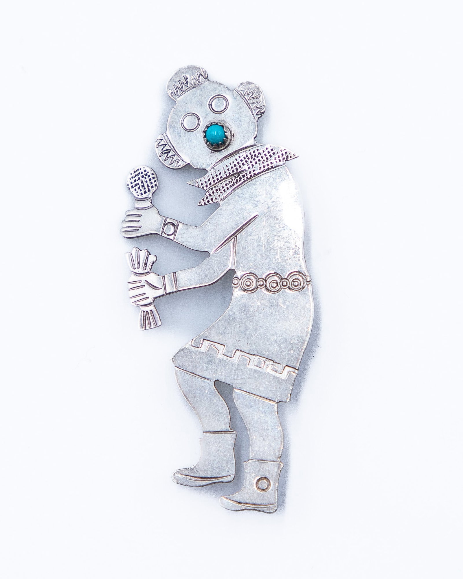 Harrison Yazzie Sterling Snake Eye Turquoise Mudhead Brooch: Harrison Yazzie Sterling Snake Eye Turquoise Mudhead Brooch 4.5g