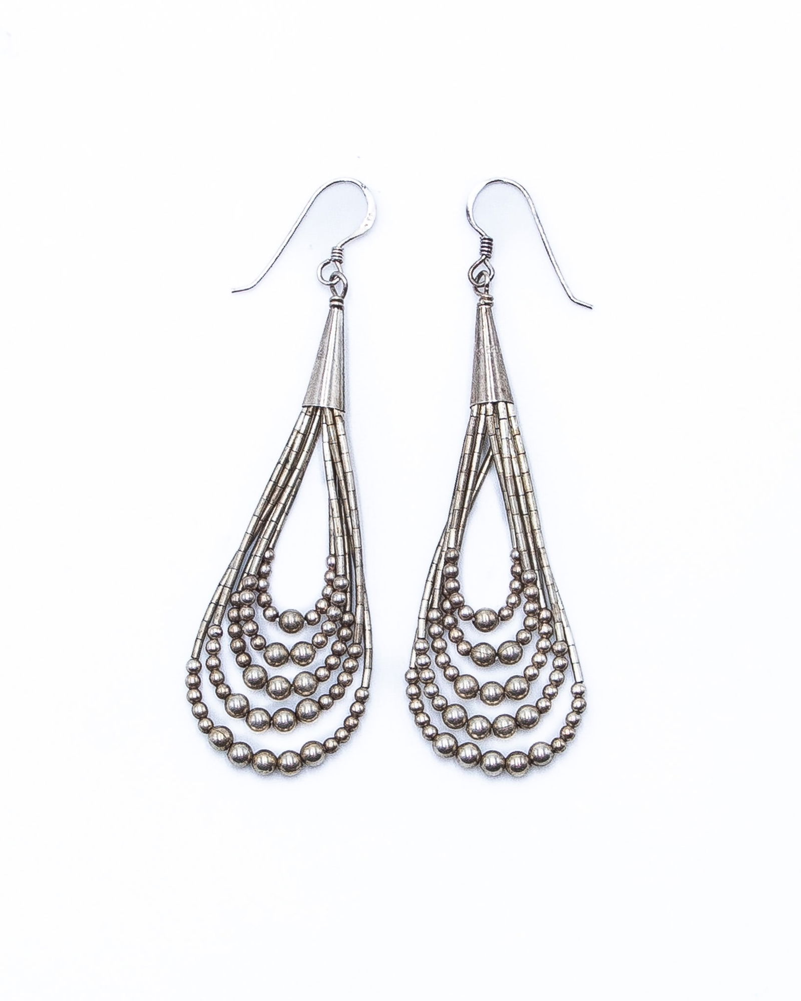 Navajo Liquid Sterling Silver Bead Earrings (1 of 4)