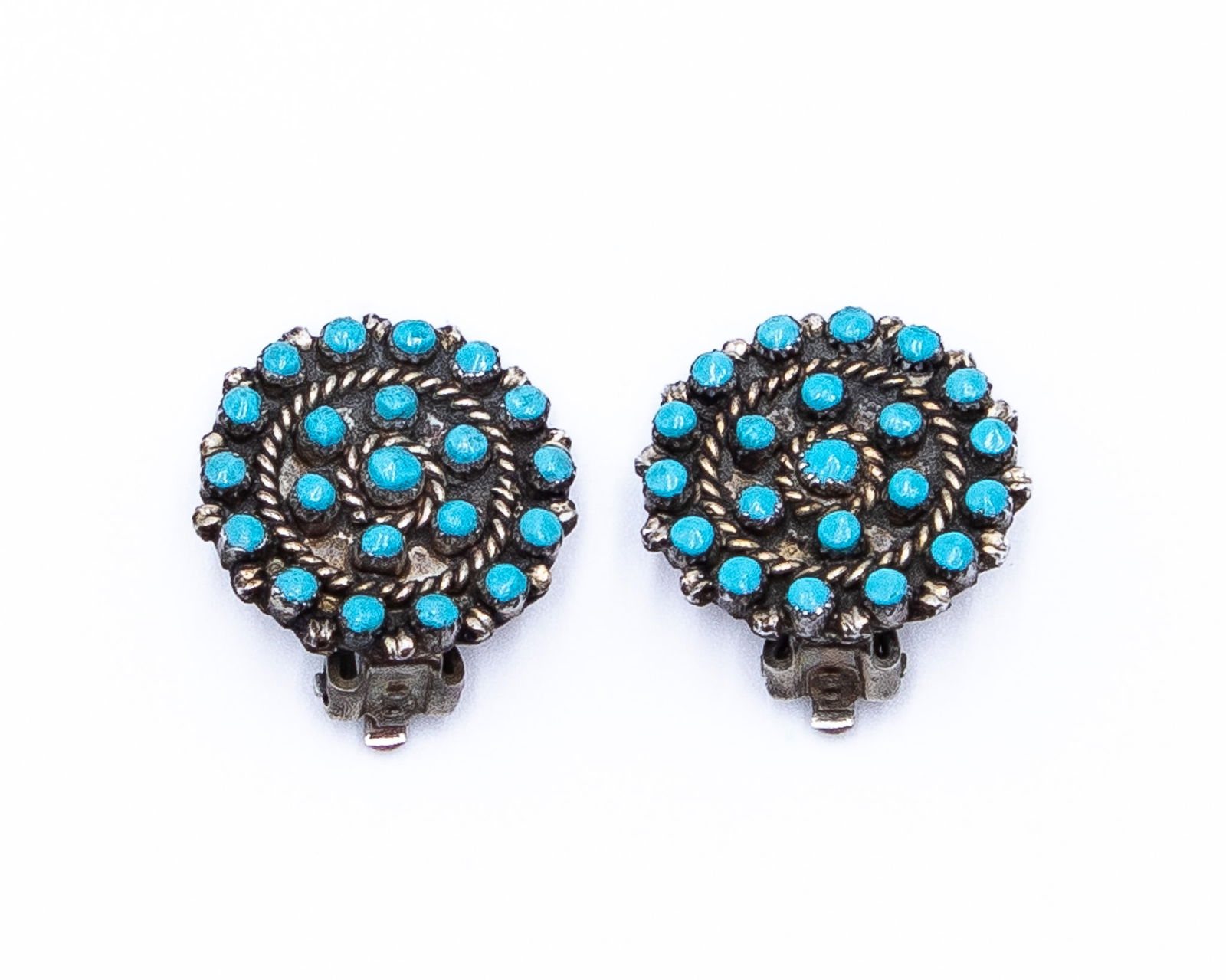 Vintage Zuni Snake Eye Turquoise Cluster Earrings (1 of 4)