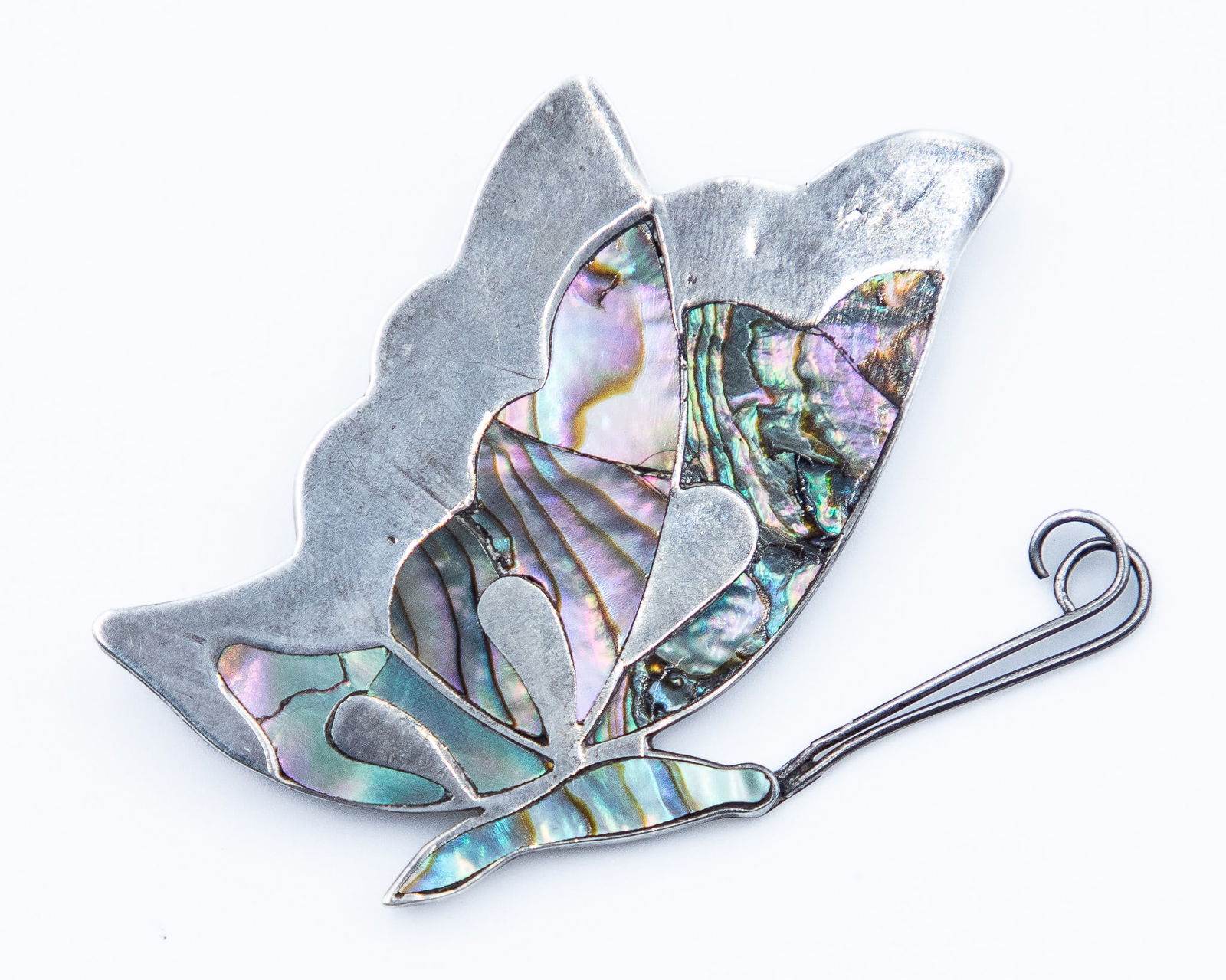 Signed BE Mexico Sterling Abalone Inlay Butterfly Brooch Pin As Is (1 of 4)