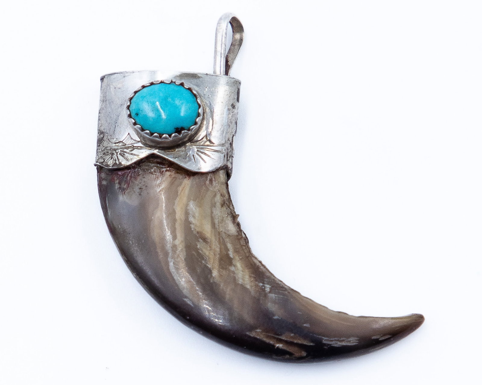 Vintage Navajo Turquoise Sterling Bear Claw Necklace Pendant (1 of 3)