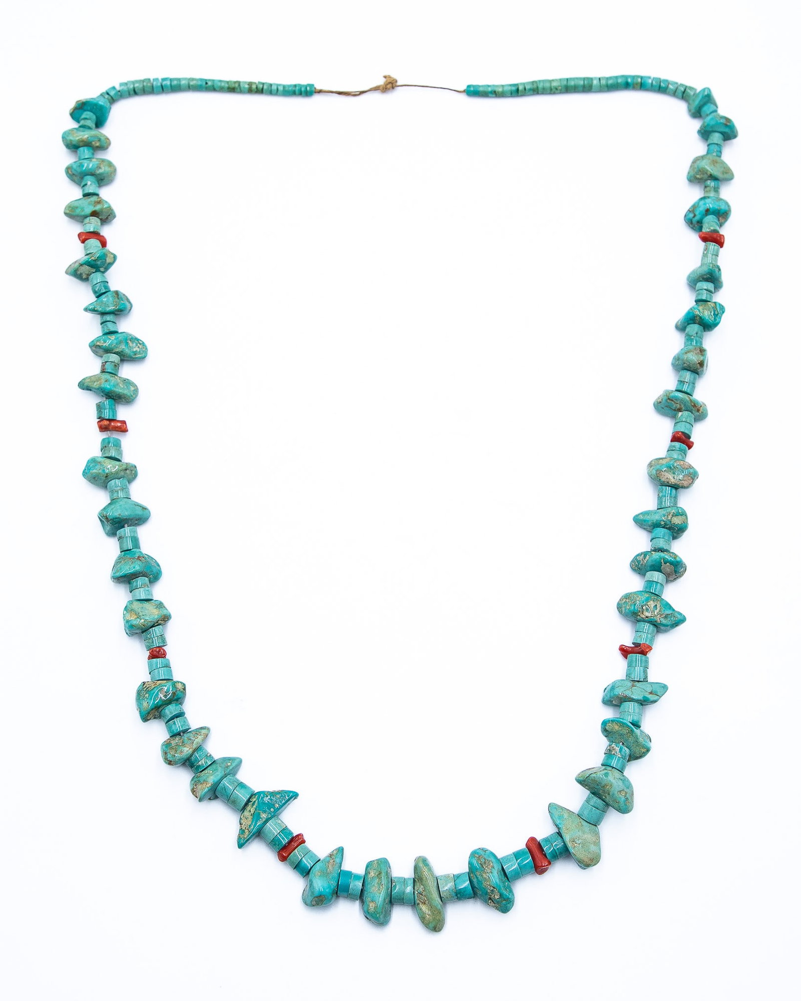 Vintage Native Kewa? Disk Turquoise Coral Necklace: Vintage Native Kewa? Disk Turquoise Coral Necklace 106g