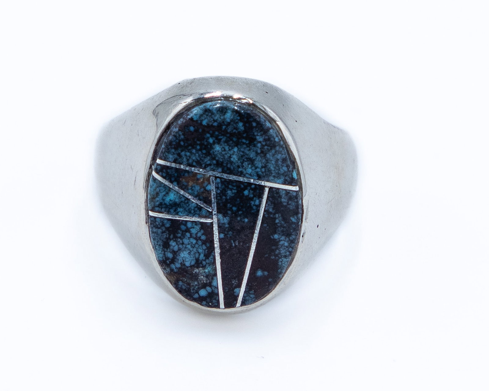 Vintage Sterling Lander Blue Turquoise Inlay Ring Sz. 12.25 (1 of 6)