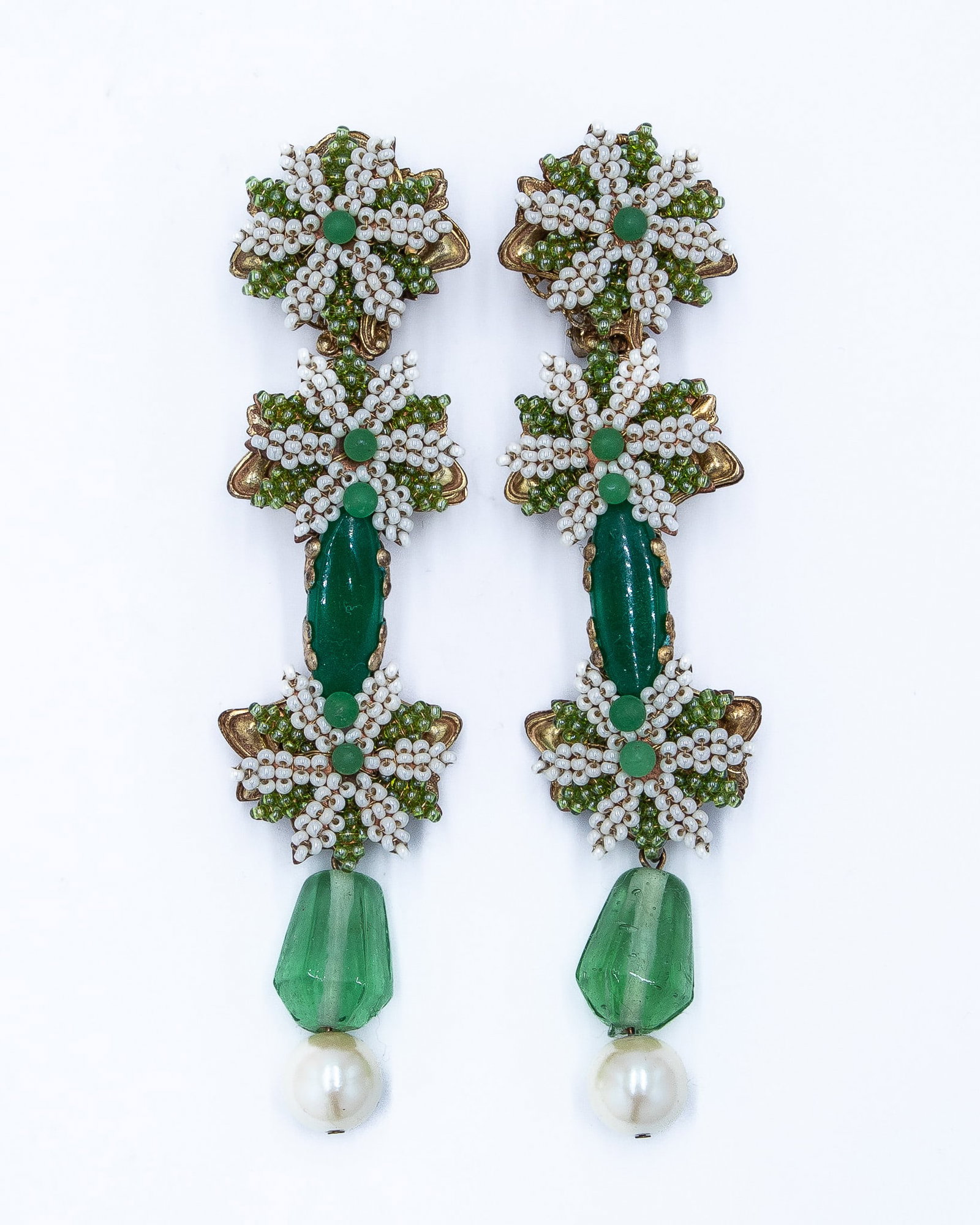 Stanley Hagler NYC Incredible Earrings Green Floral Nearly Perfect Condition (1 of 4)