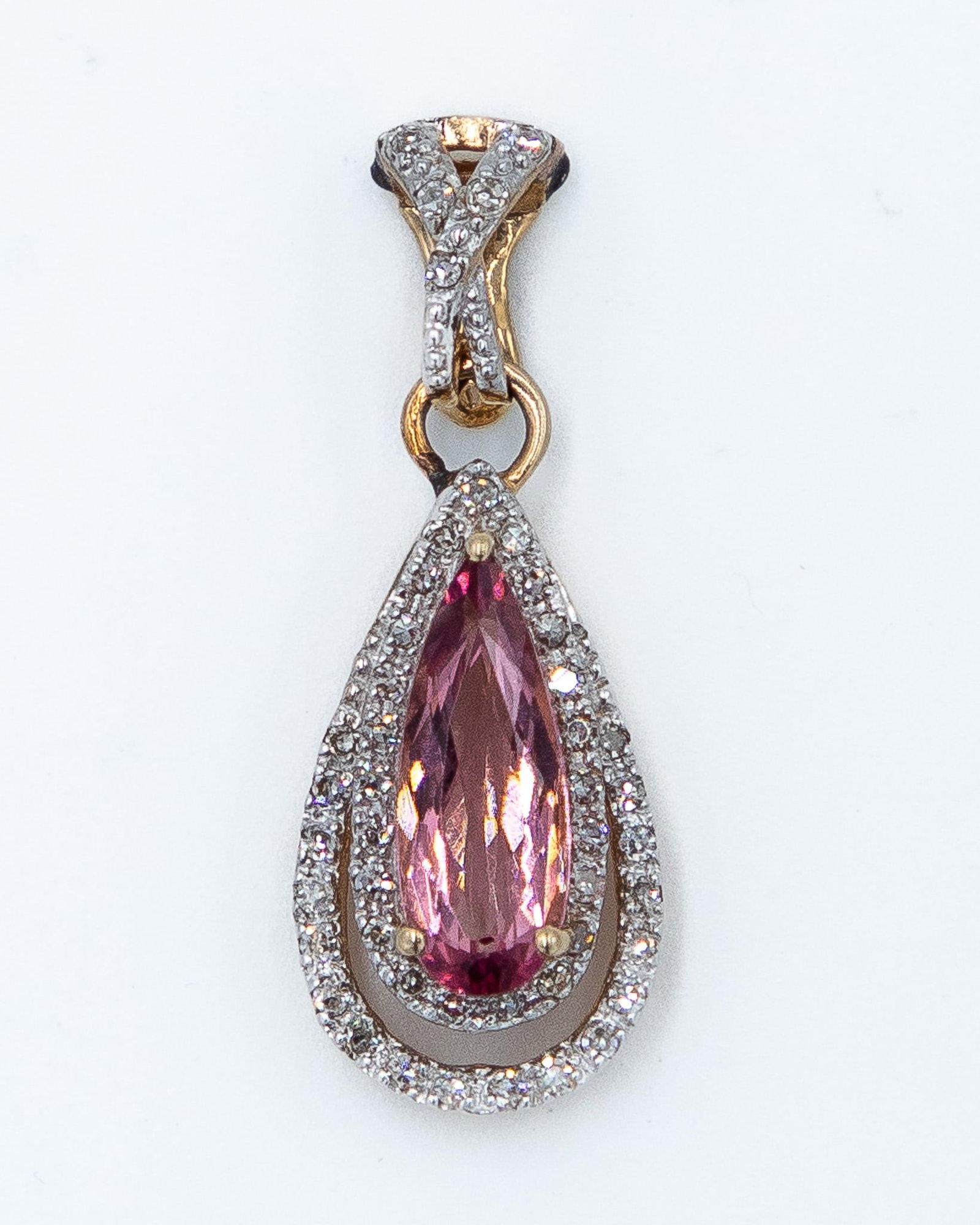 Pink Topaz White Sapphire 14K Gold Pendant: Pink Topaz White Sapphire 14K Gold Pendant 2g