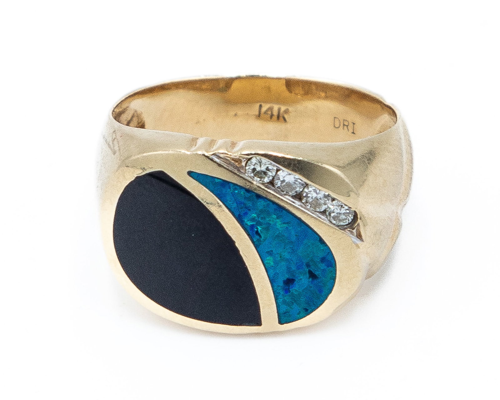 DRI 14K Gold Diamond Opal Onyx Ring Sz. 10 (1 of 6)