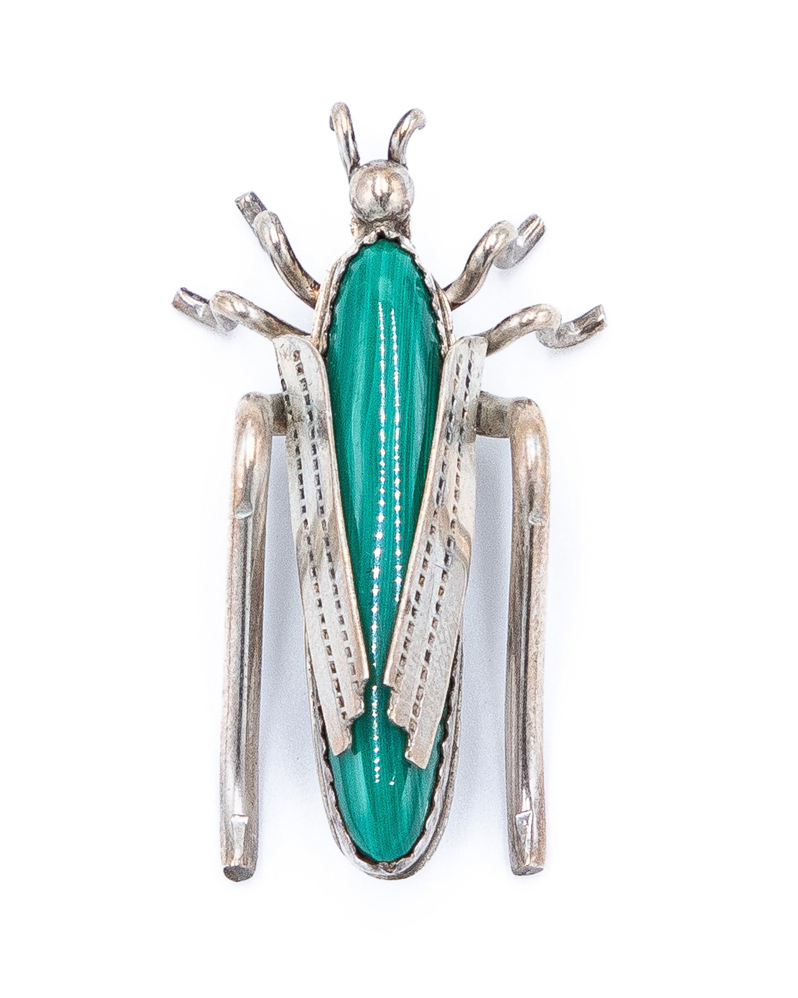 Tim Yazzie Navajo Vintage Sterling Malachite Bug Brooch (1 of 4)
