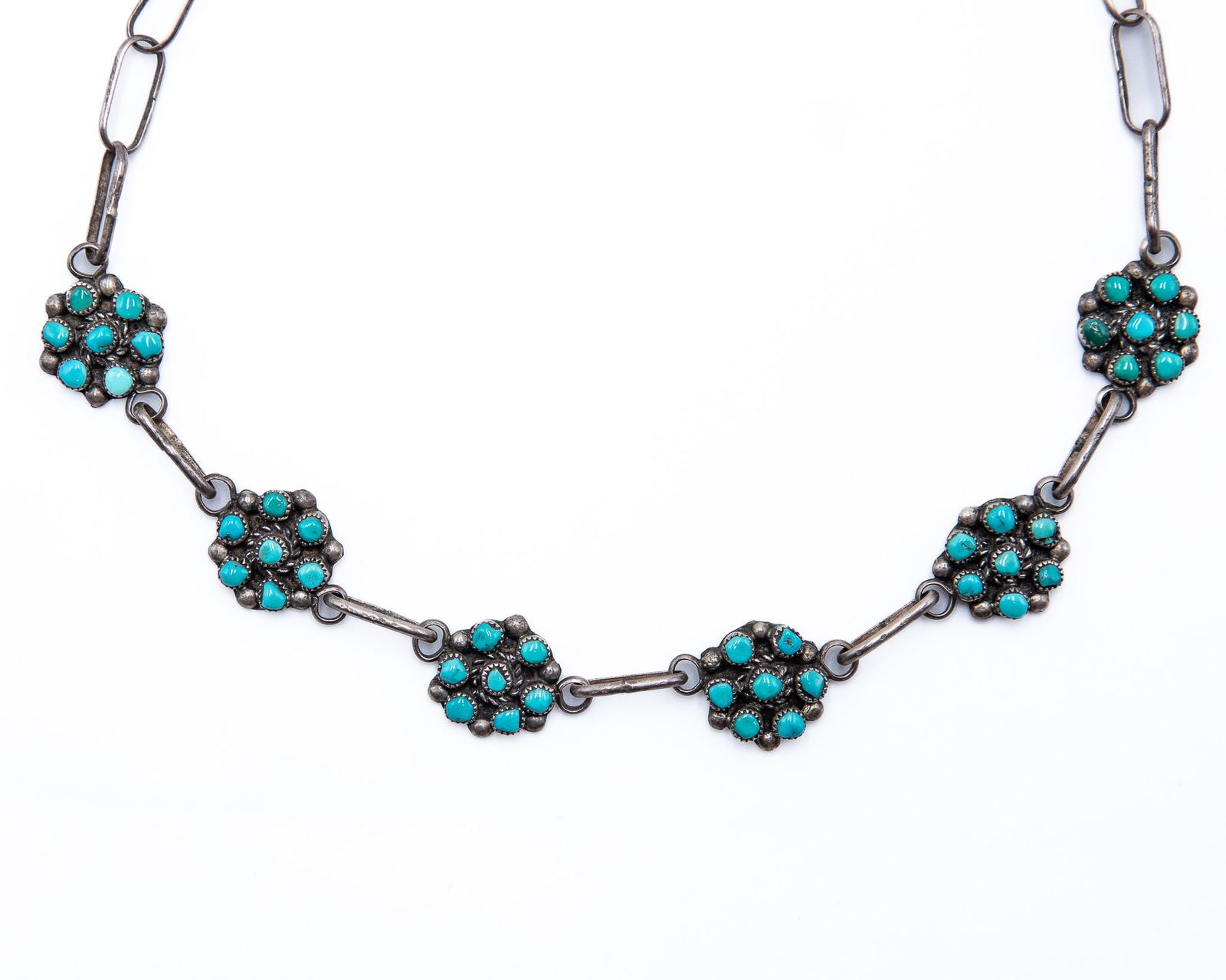 Vintage Zuni Sterling Turquoise Cluster Necklace (1 of 5)