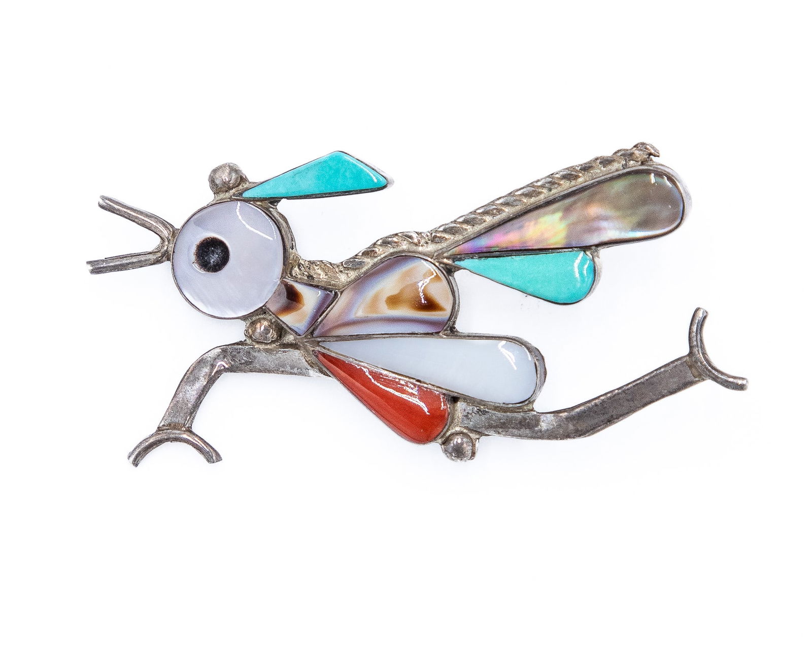 Caroline Edaakie Zuni Vintage Sterling Multistone Inlay Roadrunner Pendant/Brooch (1 of 4)
