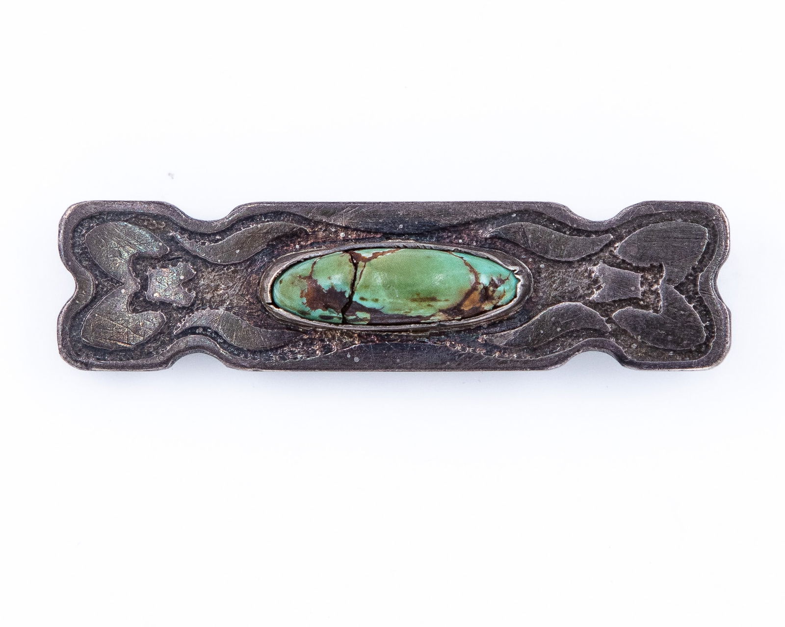 Vintage Navajo Fred Harvey Era Handstamped Green Turquoise Sterling Brooch (1 of 3)