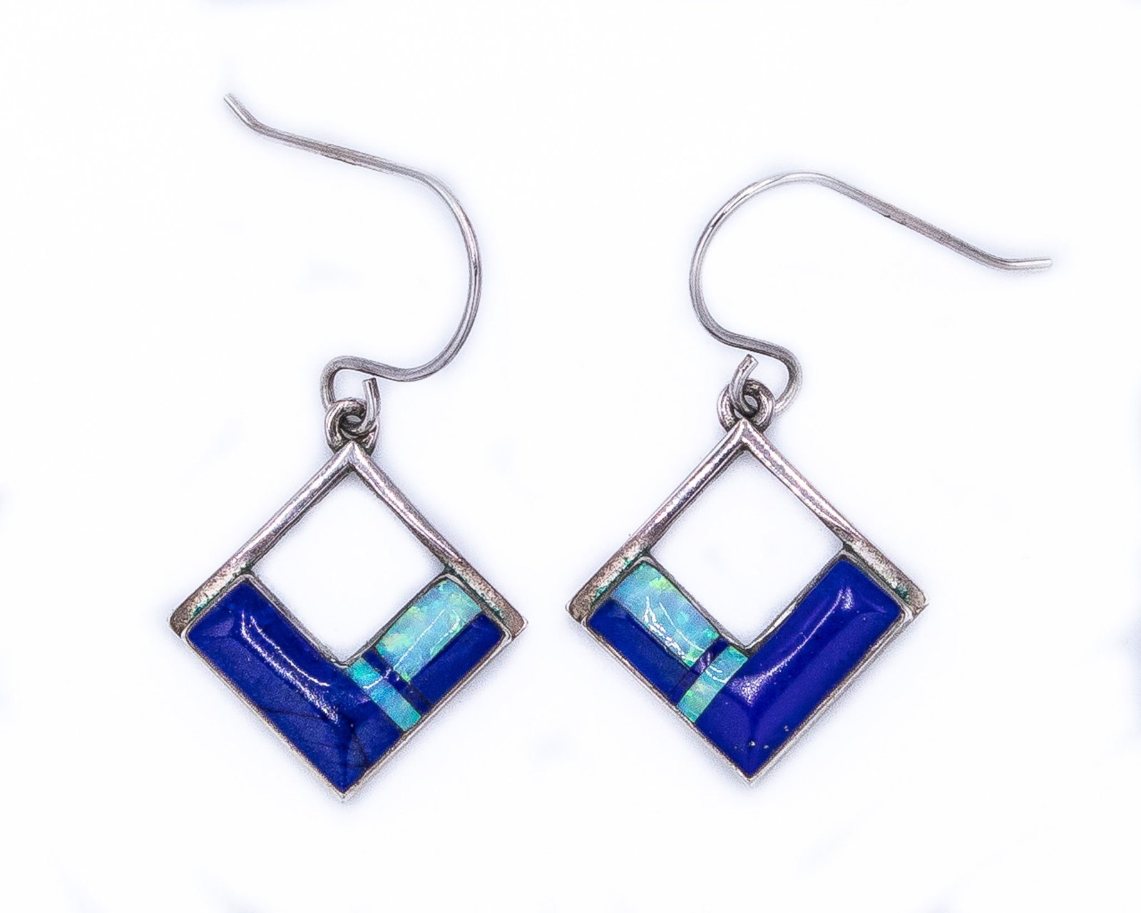 Kenneth Bitsie Navajo Lapis Lazuli Opal Inlay Sterling Earrings: Kenneth Bitsie Navajo Lapis Lazuli Opal Inlay Sterling Earrings 4.6g