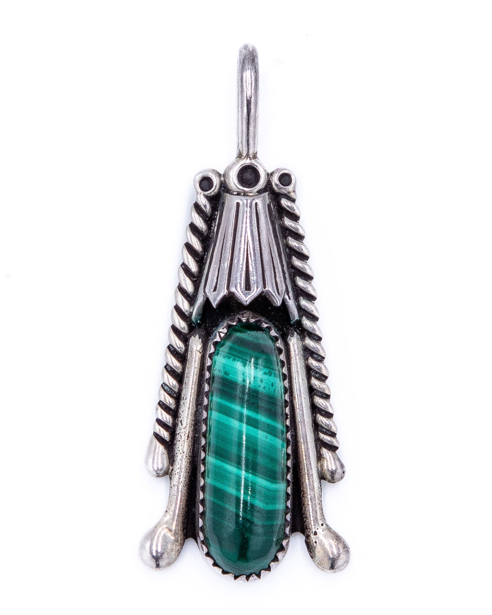 Vintage James Mason Navajo Malachite Bug Sterling Pendant (1 of 3)
