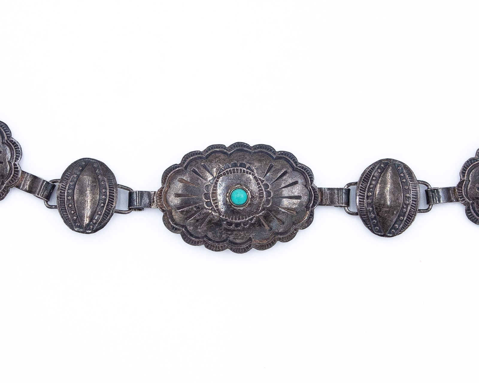 Early Navajo Vintage Handstamped Turquoise Sterling Concho Belt (1 of 5)