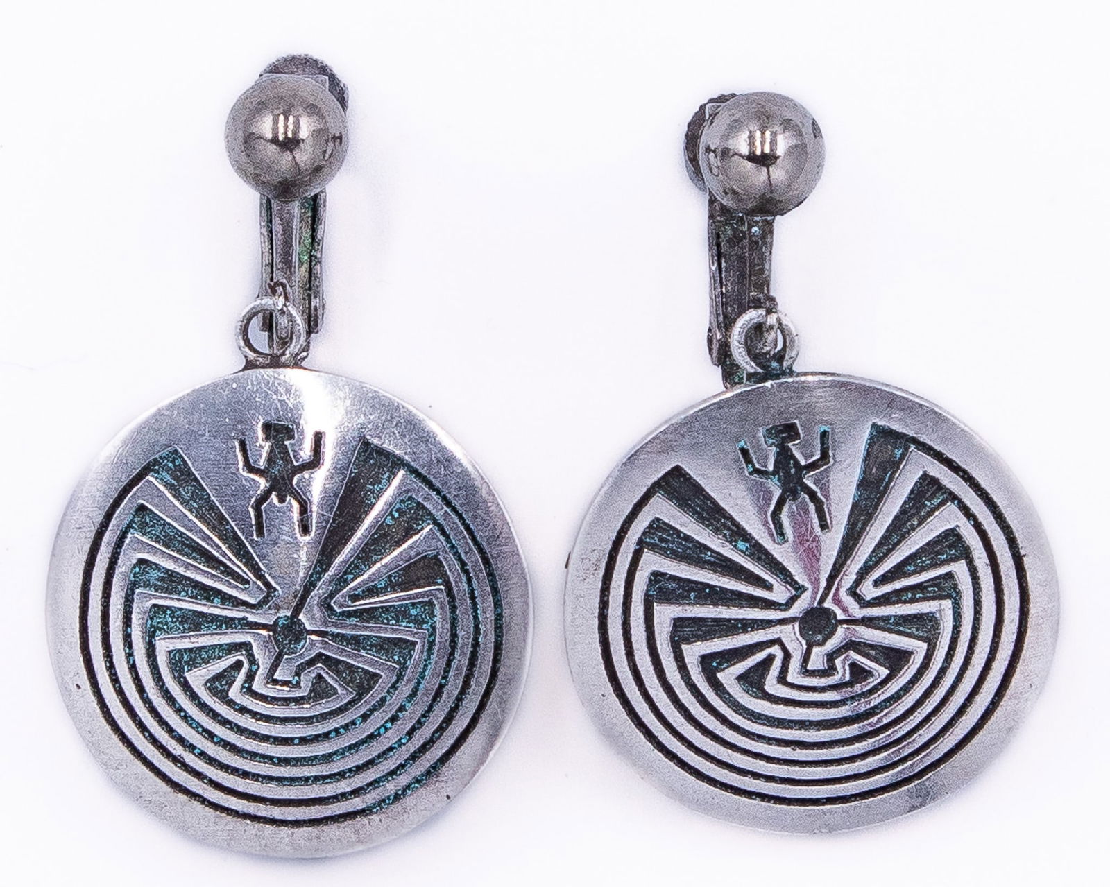 Gerald Honwytewa Lomaventema Hopi Sterling Man In The Maze Earrings: Gerald Honwytewa Lomaventema Hopi Sterling Man In The Maze Earrings 12g
