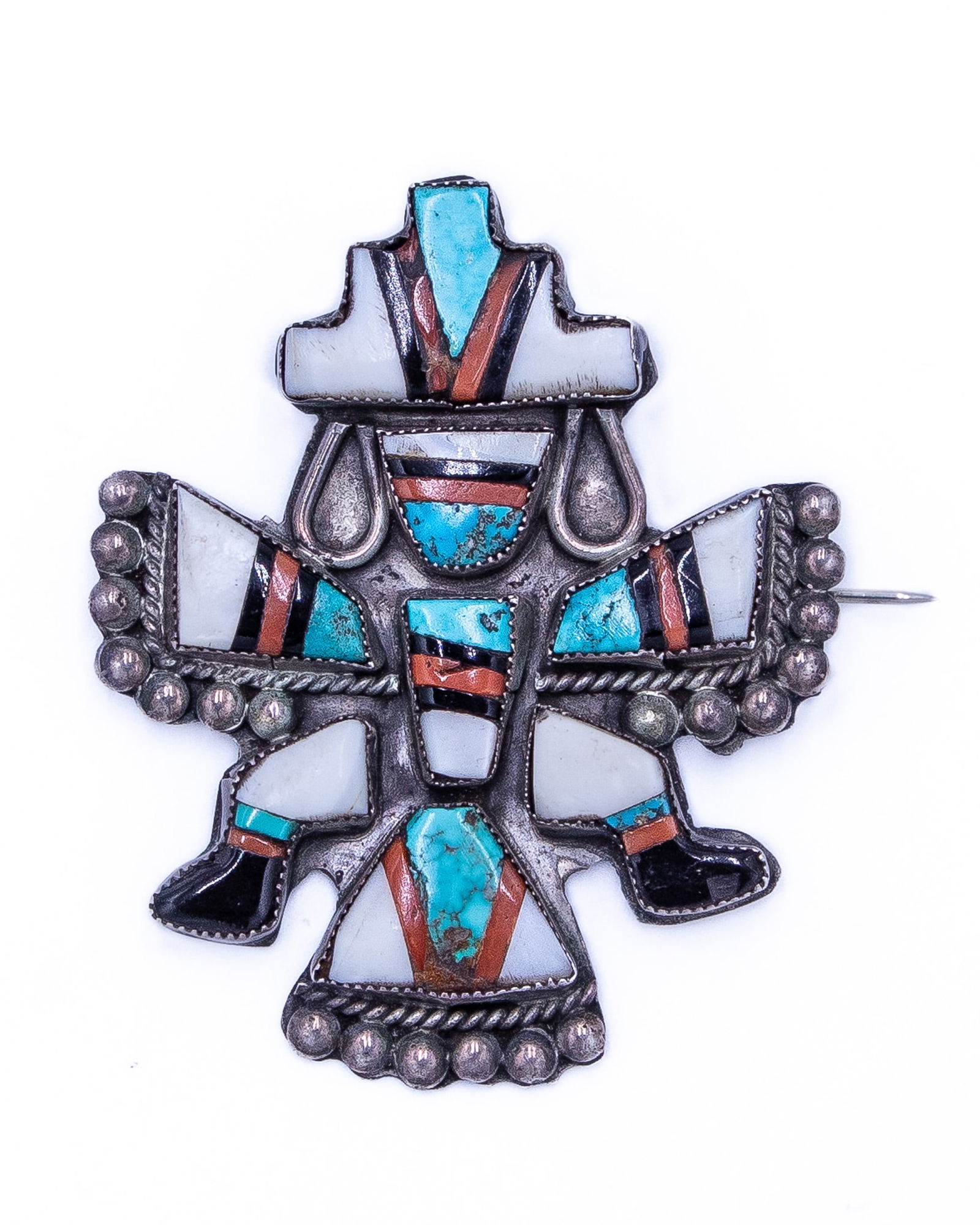 Vintage Zuni Multi Stone Sterling Inlay Knifewing Brooch (1 of 3)