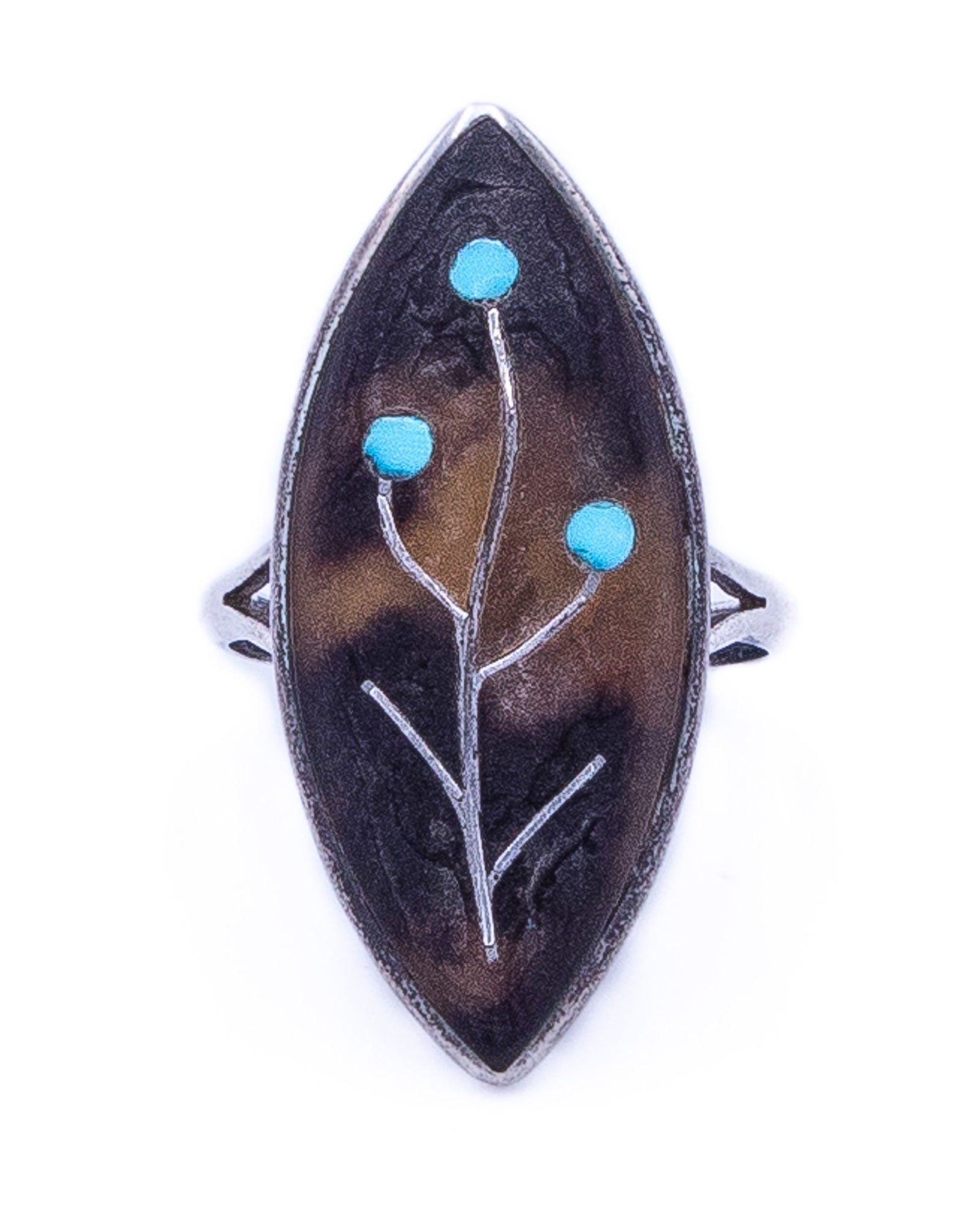 Vintage Zuni Brown Agate Turquoise Sterling Inlay Ring Sz 7.75 (1 of 5)