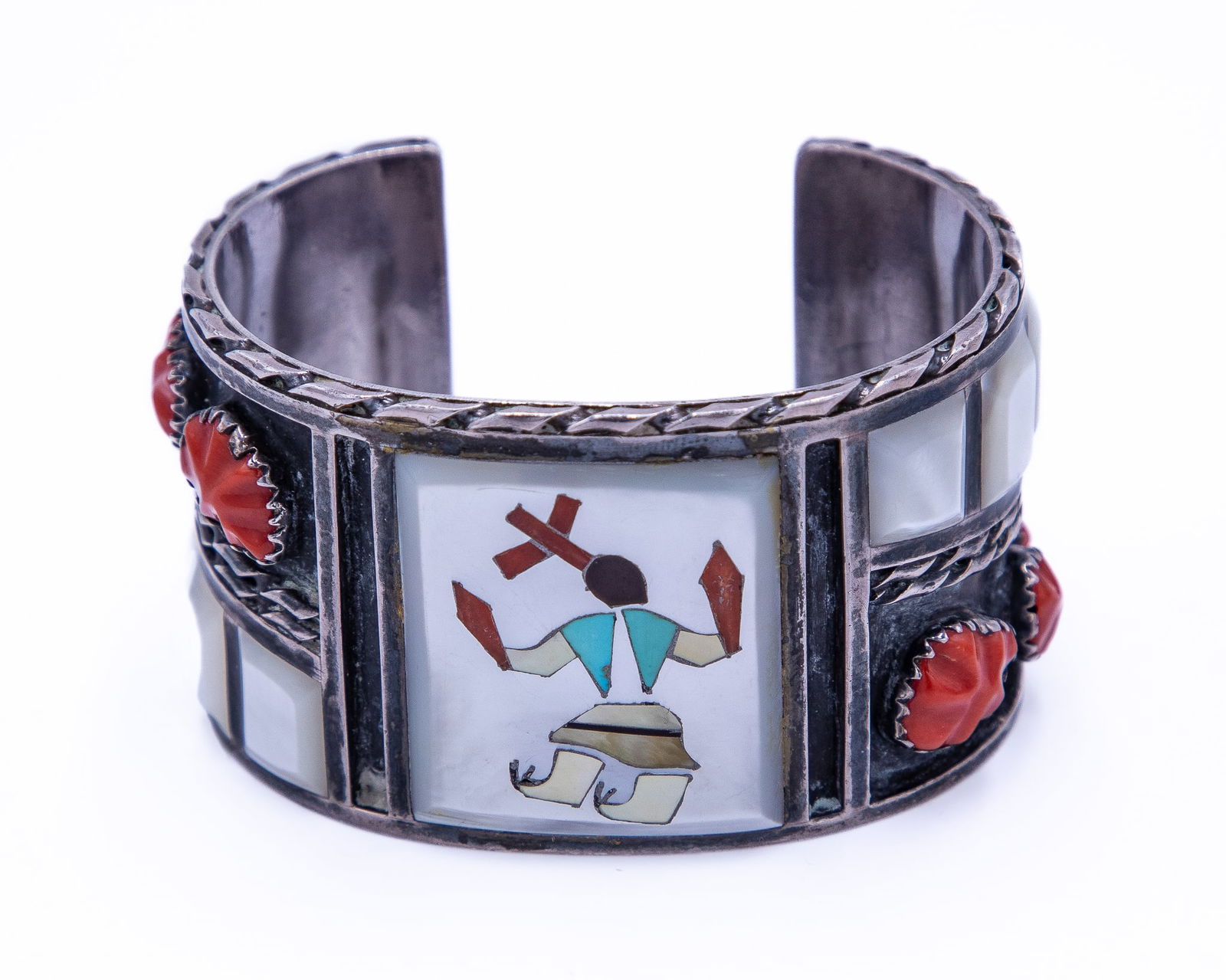 Frank Panteah Zuni Multi Stone Sterling Kachina Cuff Bracelet (1 of 8)