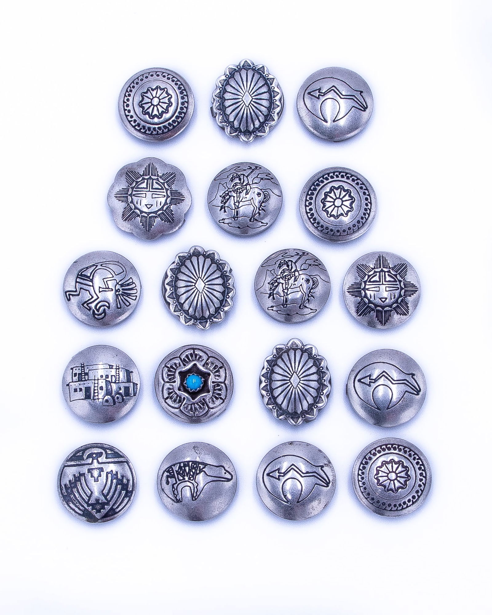 Native American Turquoise Sterling Button Covers Qty 18 (1 of 3)
