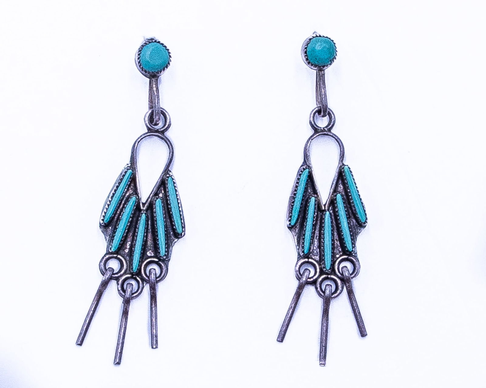 Vintage Zuni Needlepoint Turquoise Sterling Chandelier Dangle Earrings (1 of 3)