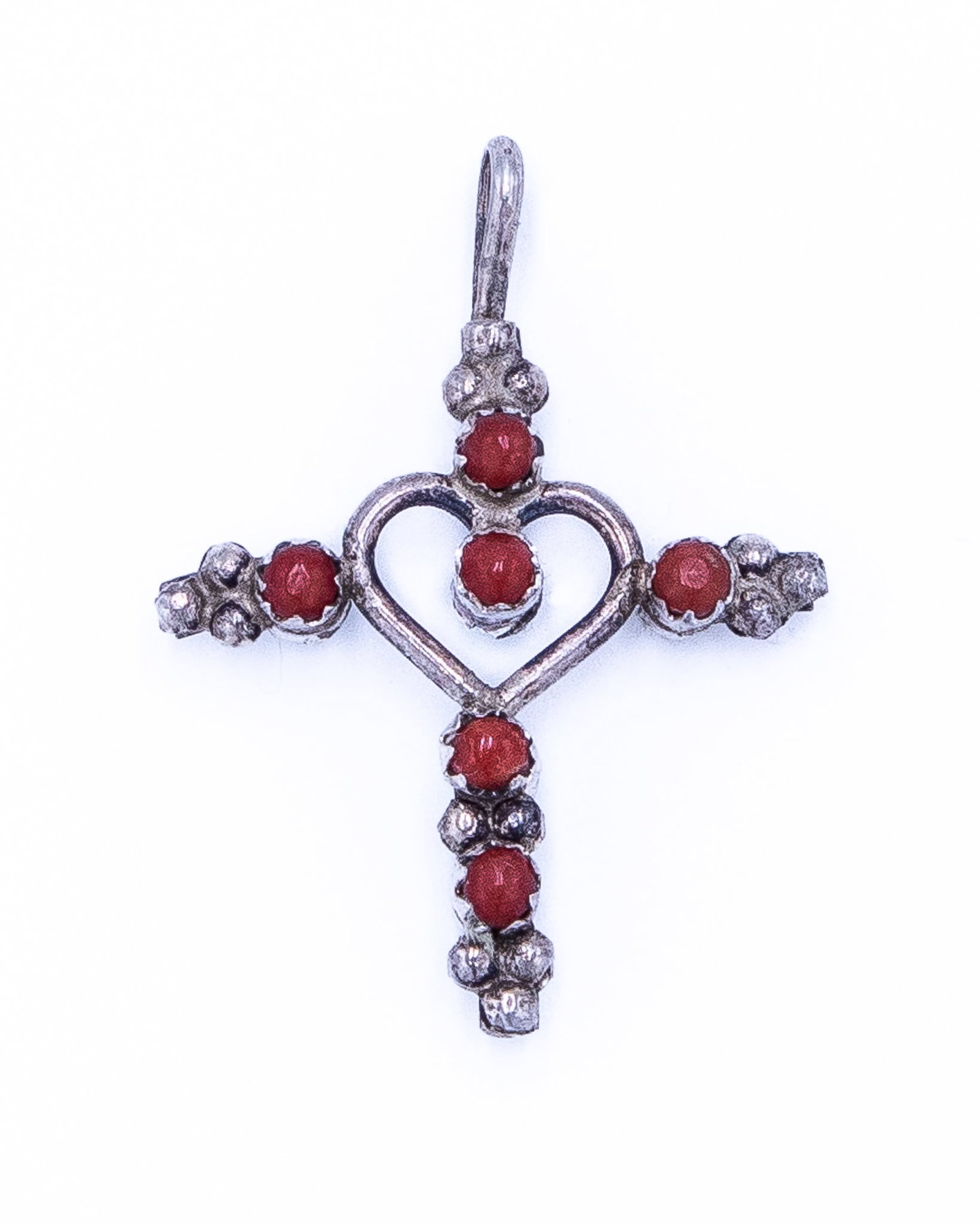 Vintage Native American Reversible Snake Eye Turquoise Coral Sterling Heart Cross Pendant: Vintage Native American Reversible Snake Eye Turquoise Coral Sterling Heart Cross Pendant 3g