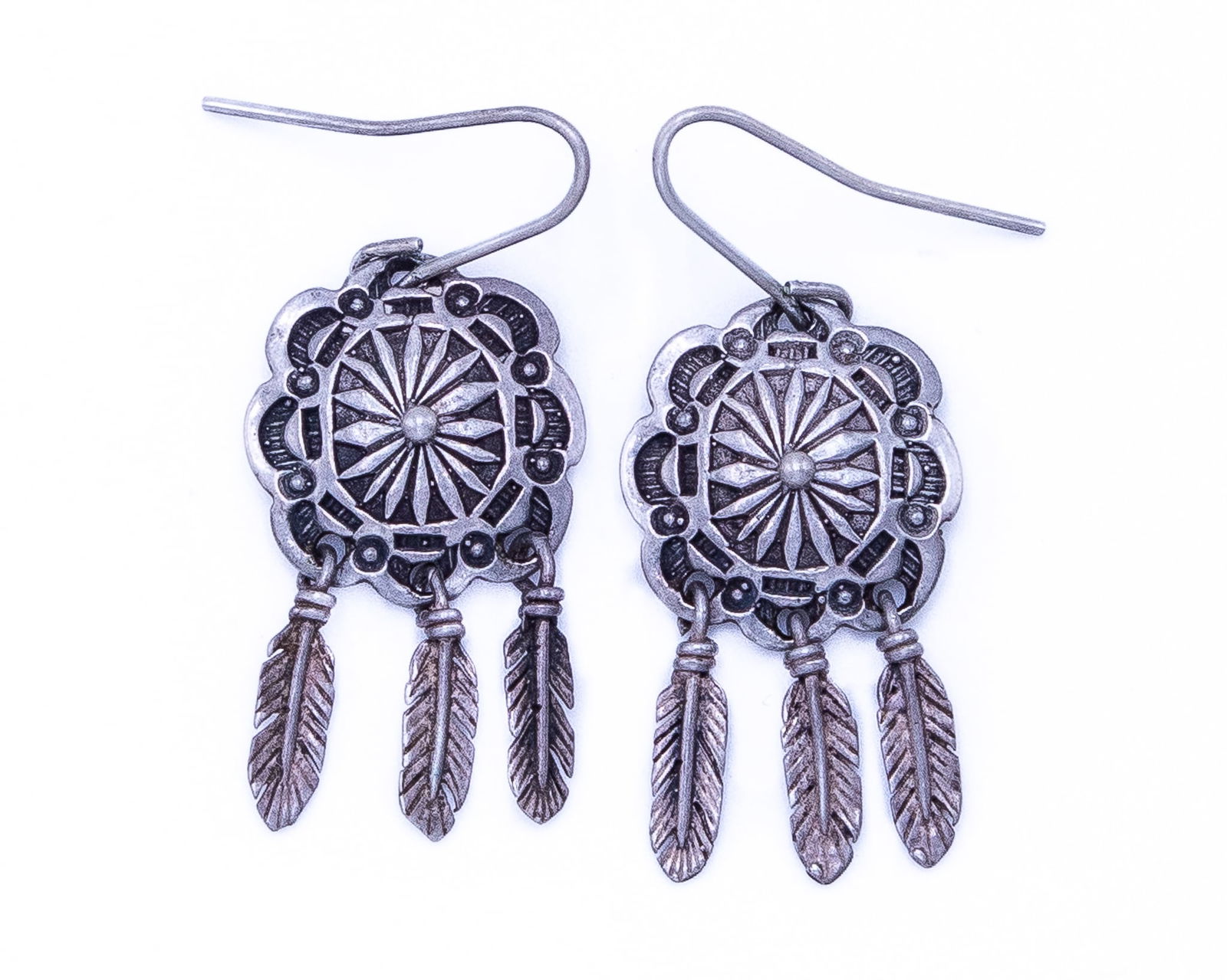 Vintage Native American Sterling Feather Dangle Earrings (1 of 3)